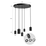 Calex Hanglamp - 5x E27 - 50cm - Zwart