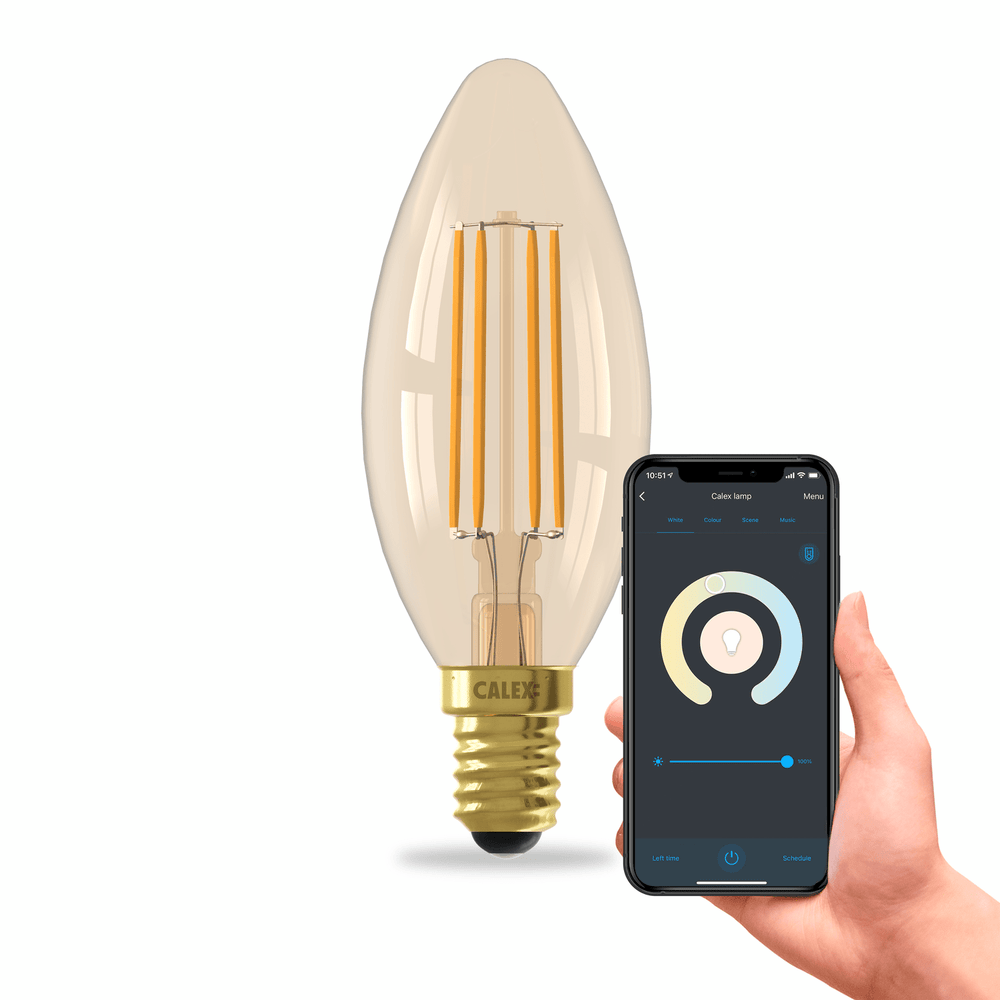 Calex Smart LED Filament Lamp - E14 - B35 - CCT - Goud