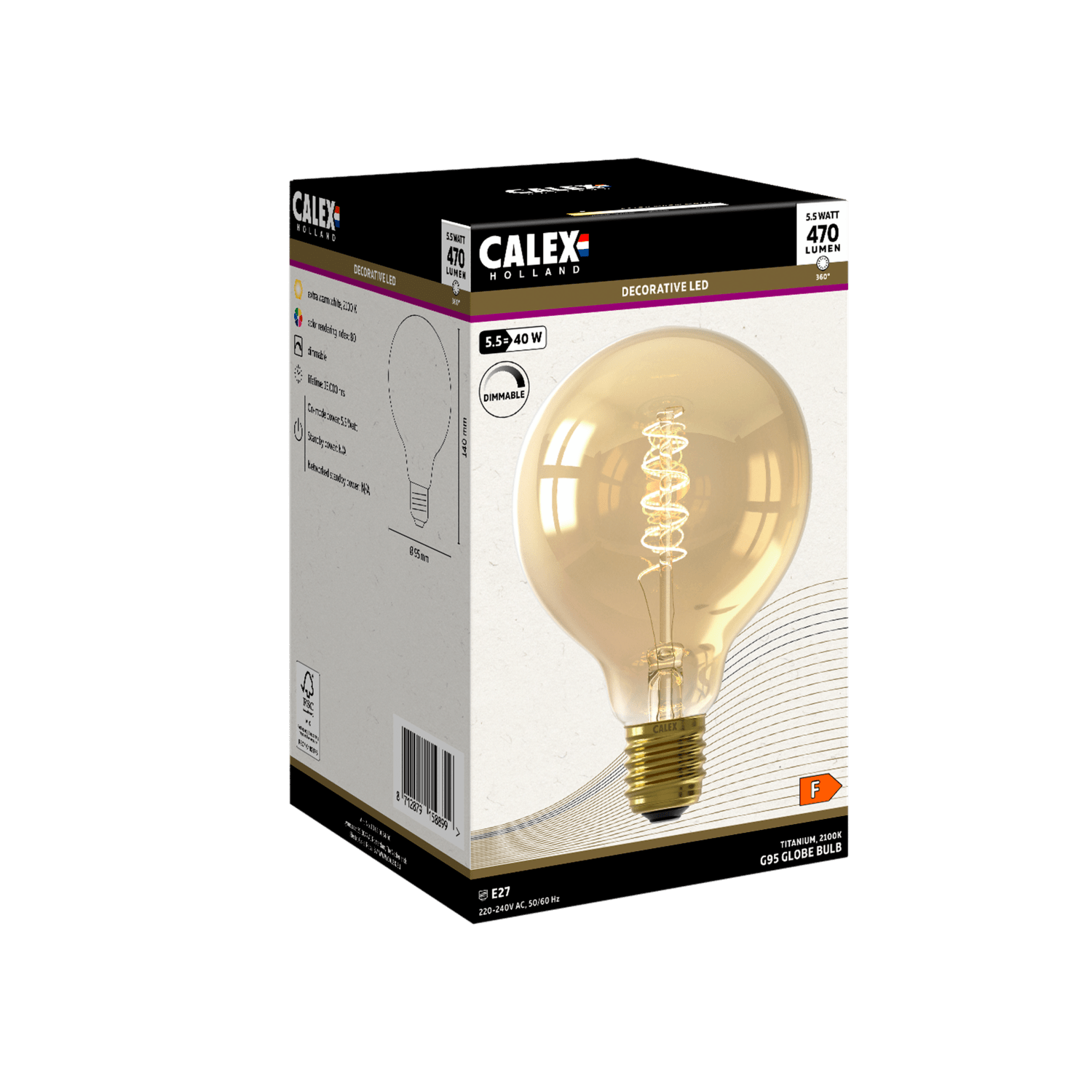 Calex Flex Filament LED Lamp - E27 - G95 - Gold