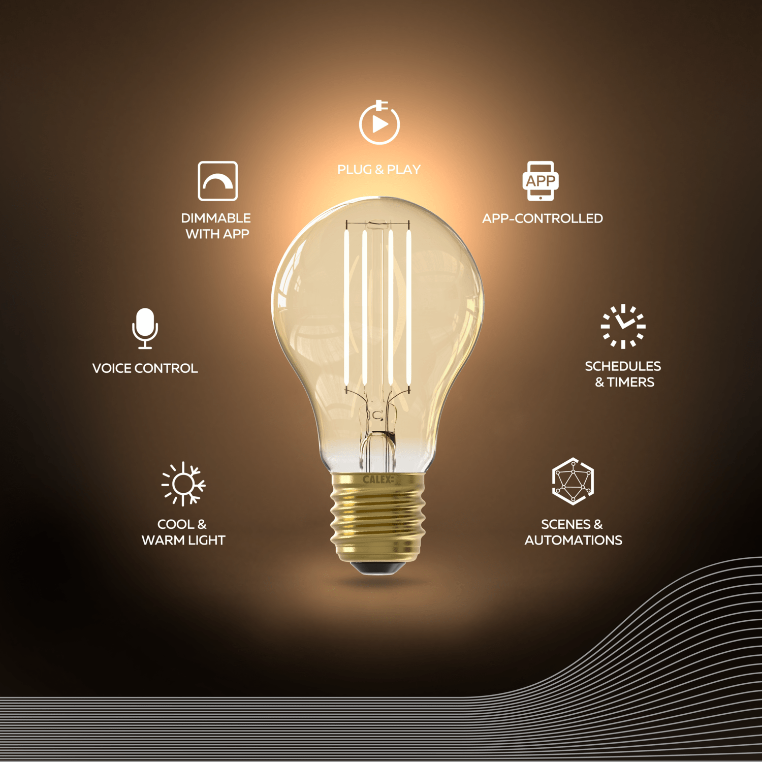 Calex Smart LED Filament Lamp - E27 - A60 - CCT - Goud