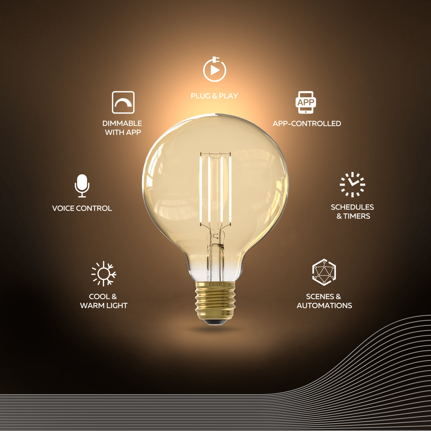 Calex Smart LED Bulb - E27 - Filament - G95 - CCT - Gold