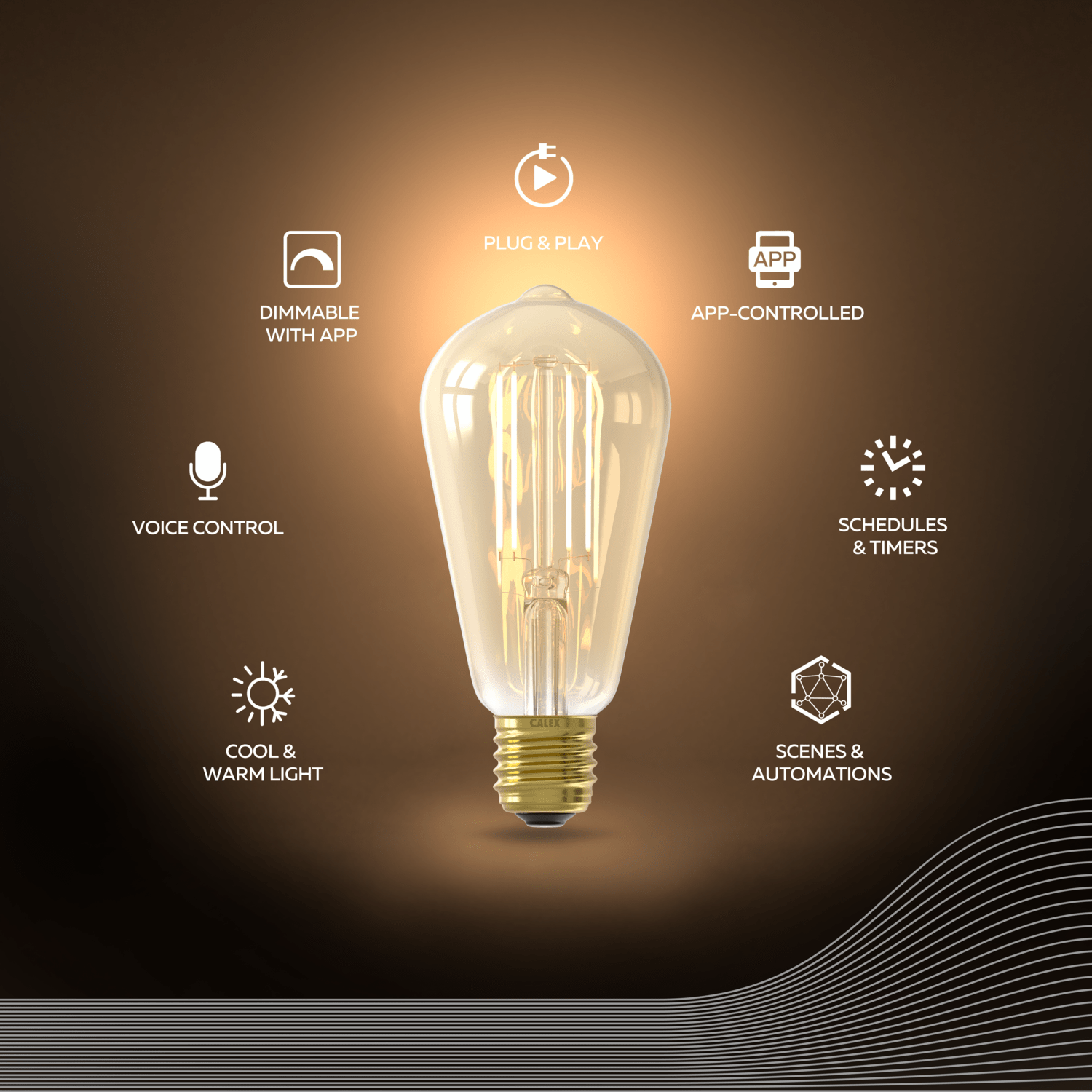 Calex Smart Ampoule LED - E27 - Filament - ST64 - CCT - Doré