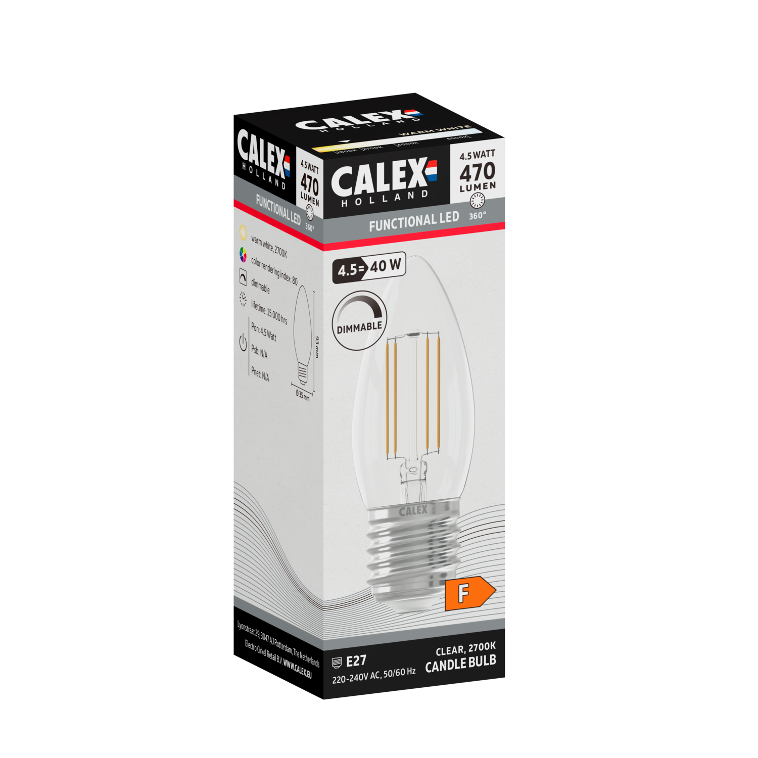 Calex Filament LED Lamp - E27 - B35 - Helder