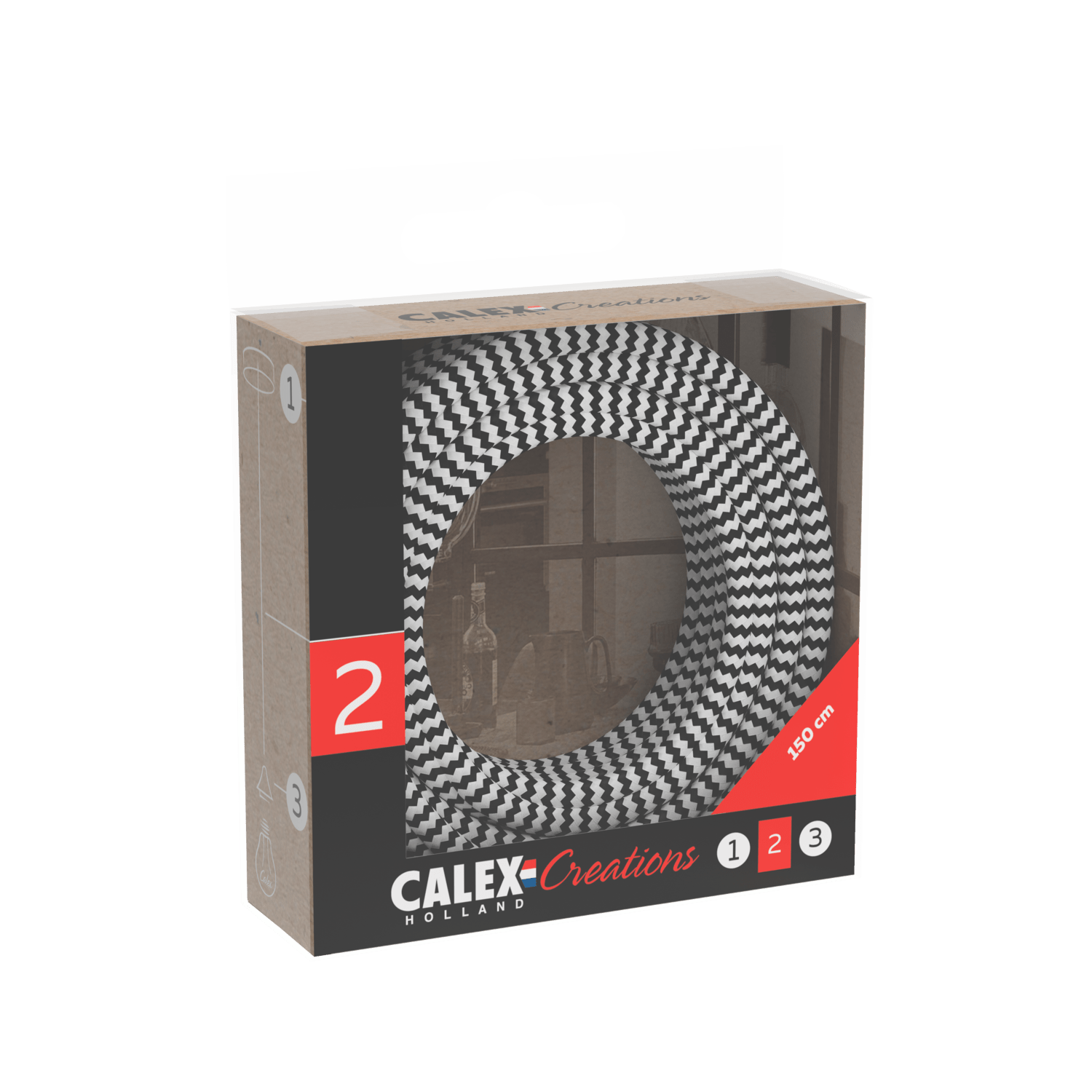 Calex Creations Textiel kabel - Zwart/Wit - 1.5meter