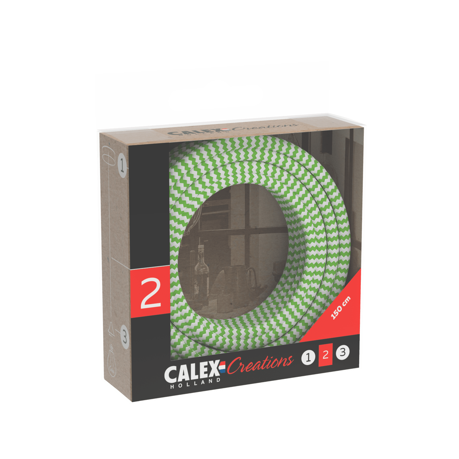 Calex Creations Textiel kabel - Limoen/Wit - 1.5meter