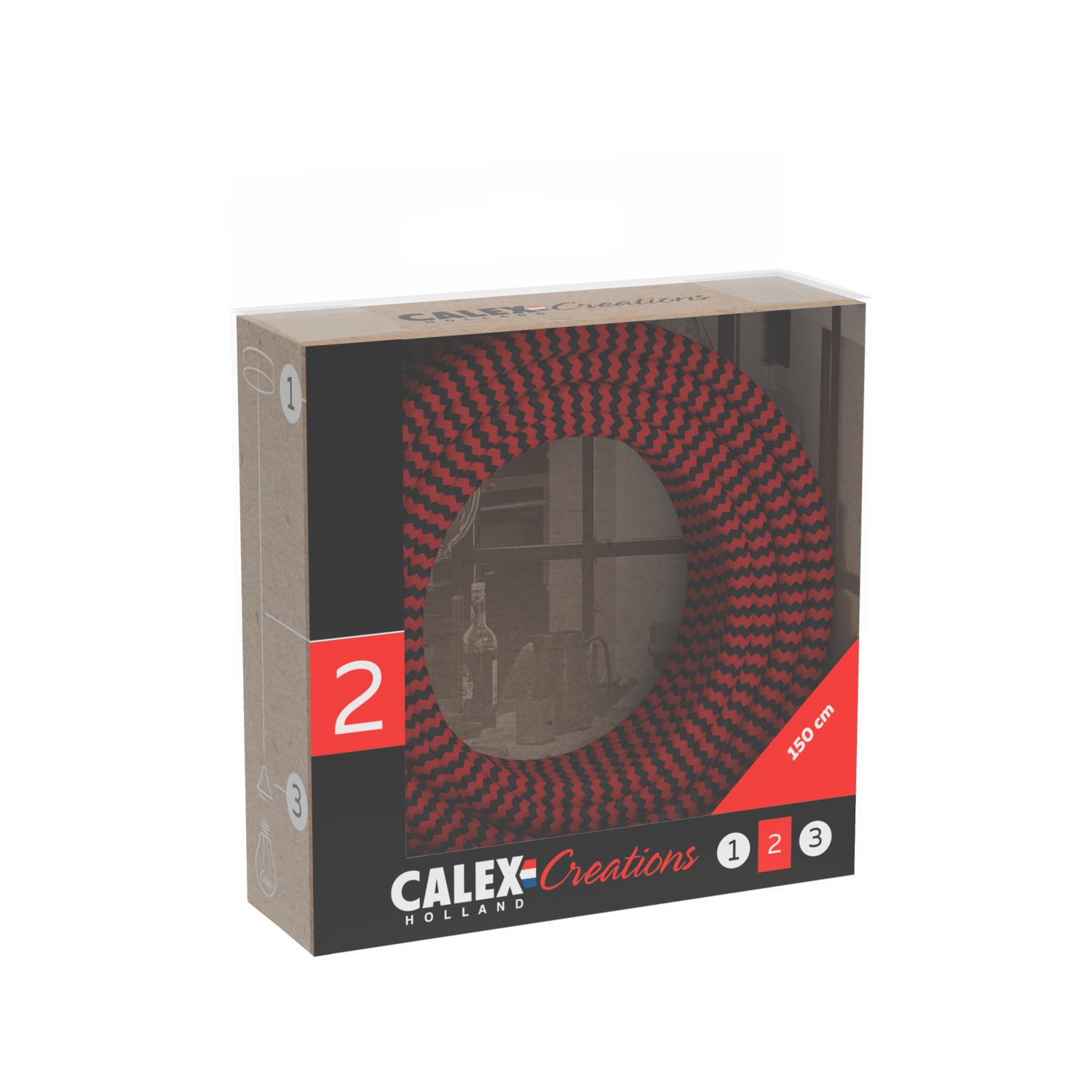 Calex Creations Textiel kabel - Rood/Zwart - 1.5meter