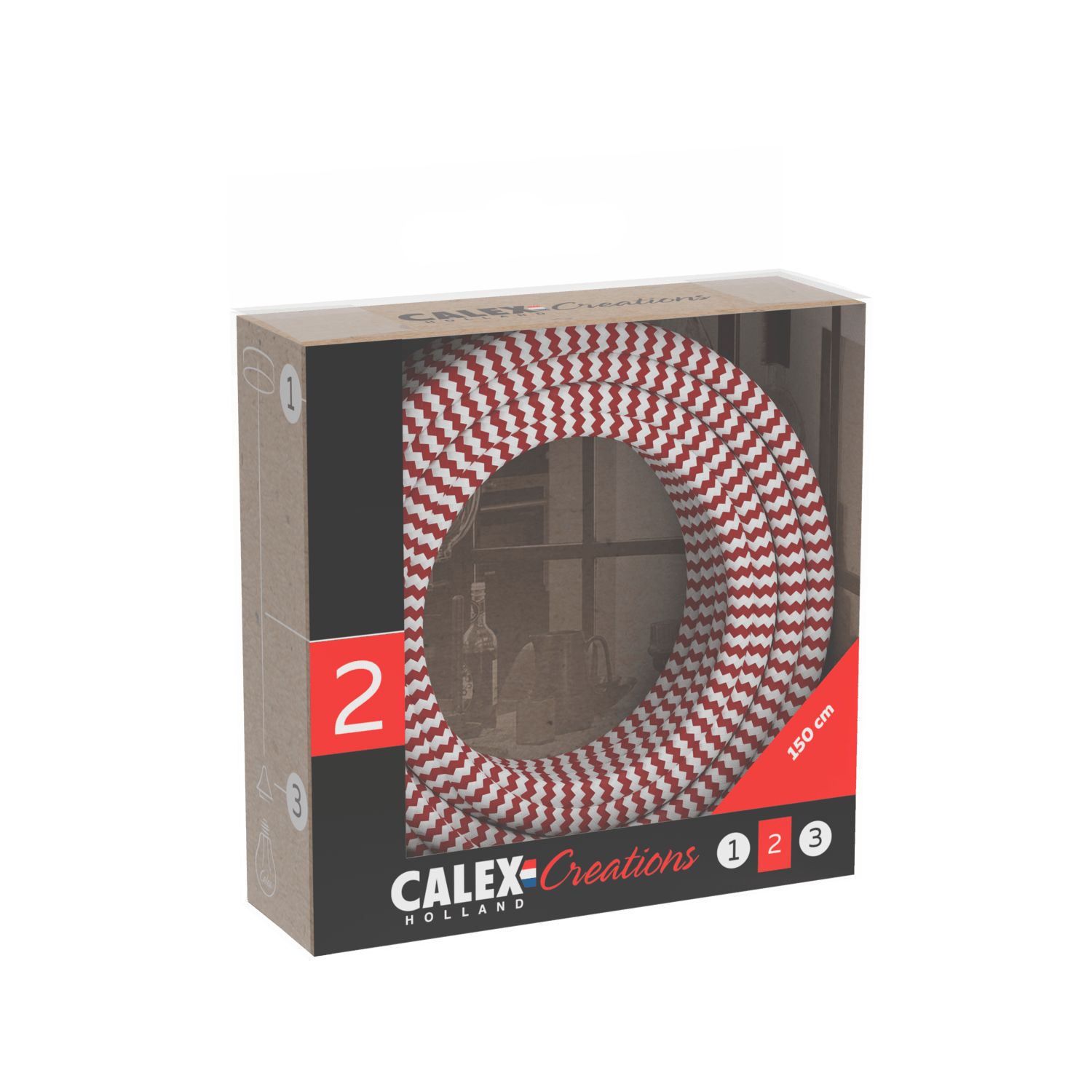 Calex Creations Textiel kabel - Rood/Wit - 1.5meter