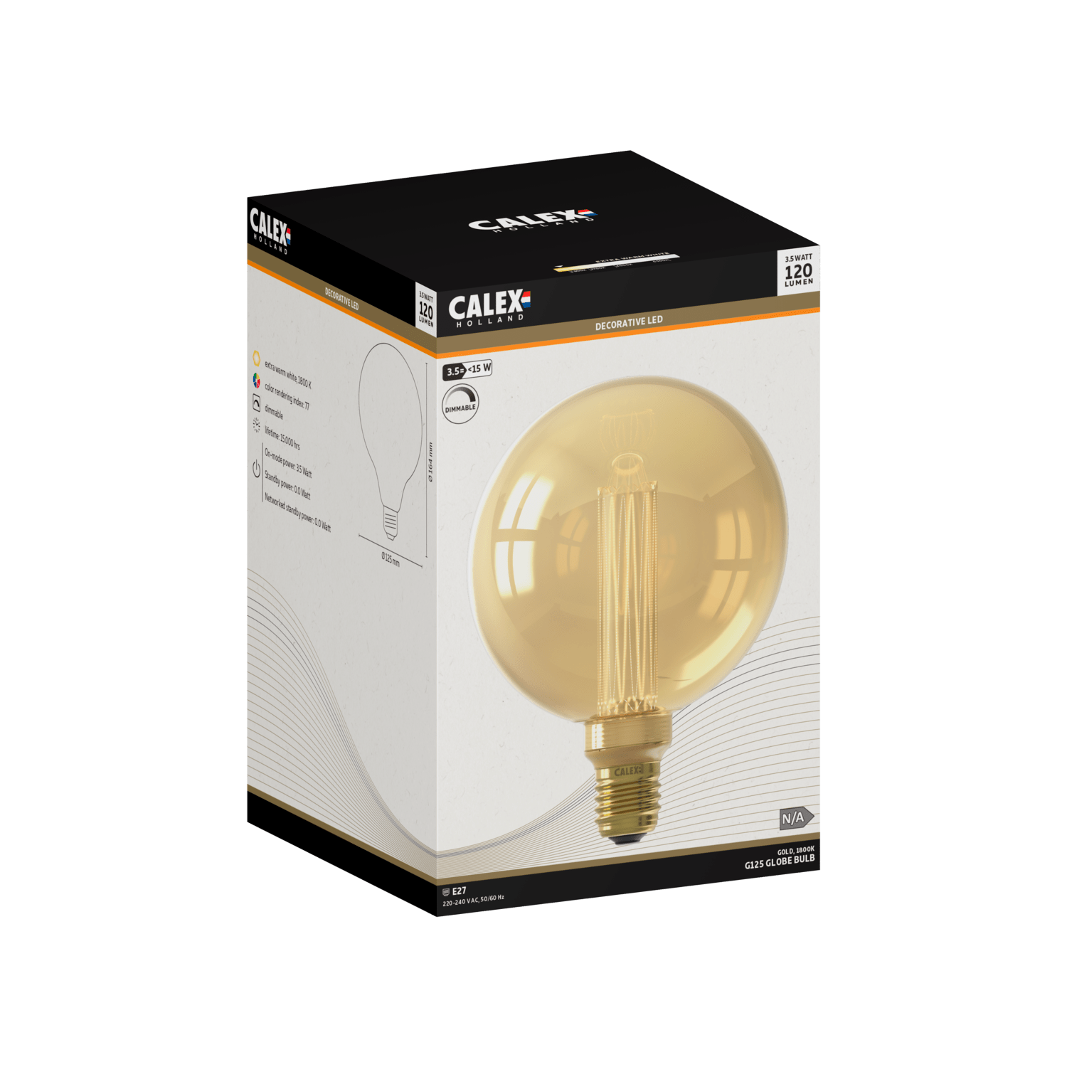 Calex Crown LED Bulb - E27 - G125 - Gold - 3.5W - Dimmable