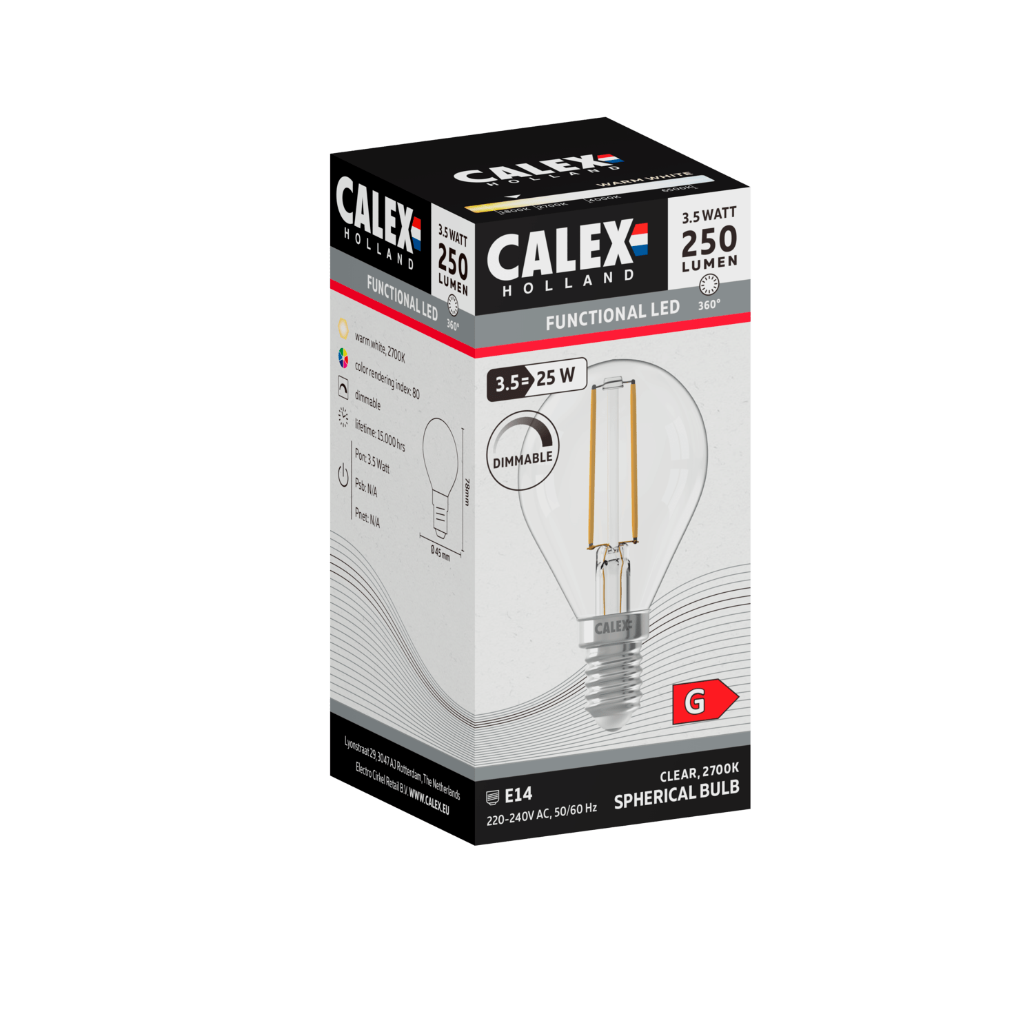 Calex Lampe LED à filament - E14 - P45 - Transparent