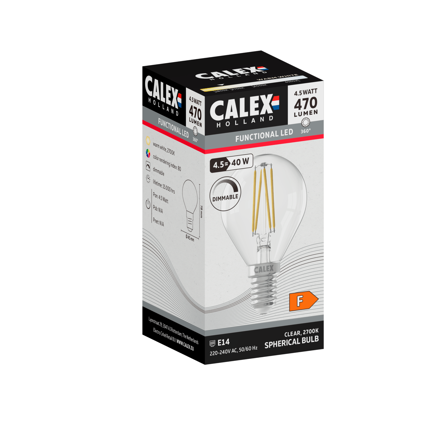 Calex Filament LED Lamp - E14 - P45 - Clear