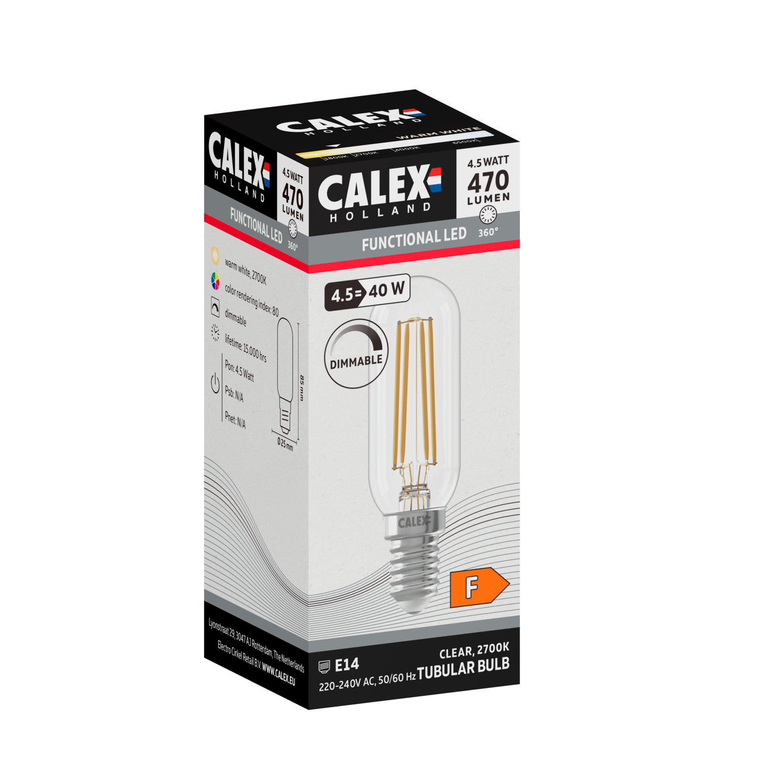 Calex Filament LED Lamp - E14 - 4.5W - T26 - Helder