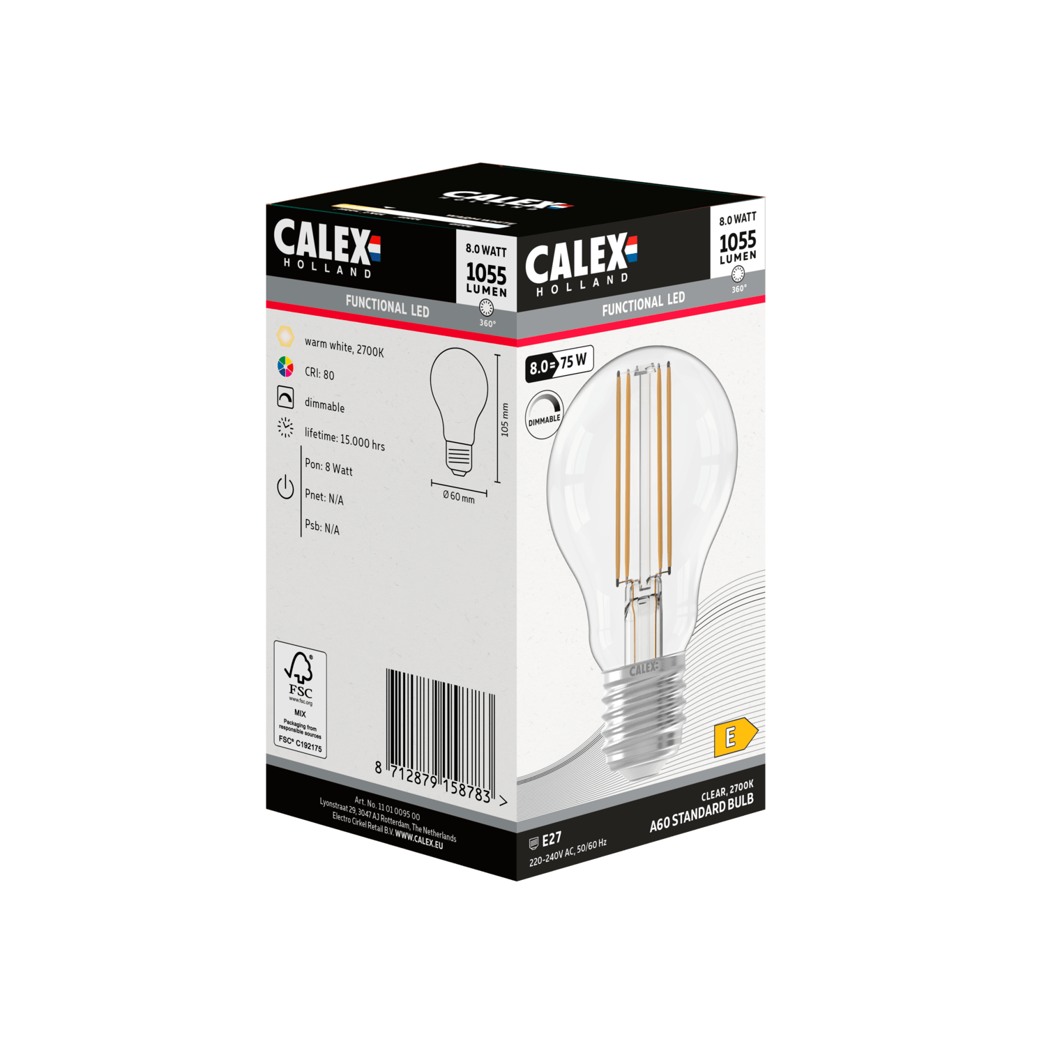 Calex Filament LED Lamp - E27 - A60 - Clear