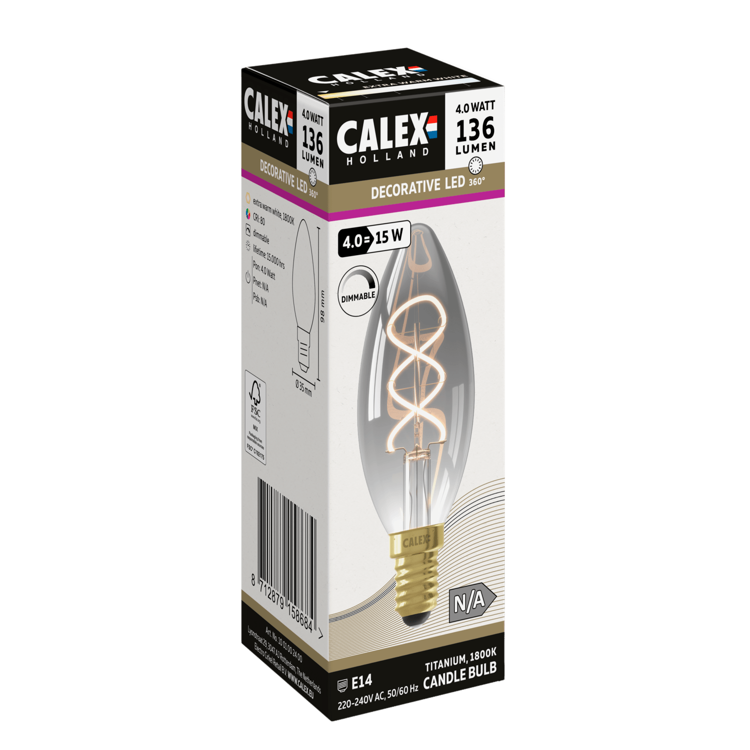 Calex Lampe LED à filament Flex - E14 - B35 - Titane