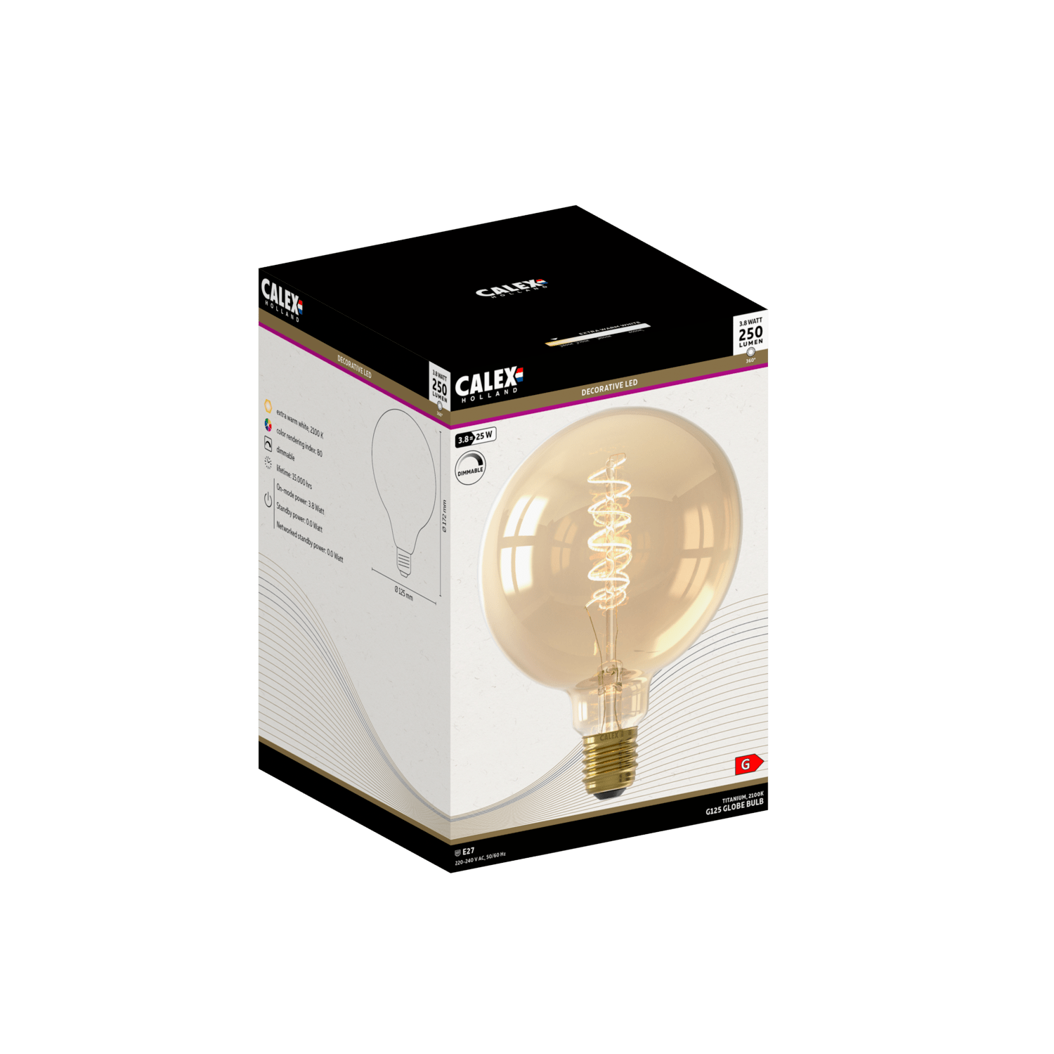 Calex Flex Filament LED Lamp - E27 - G125 - Gold