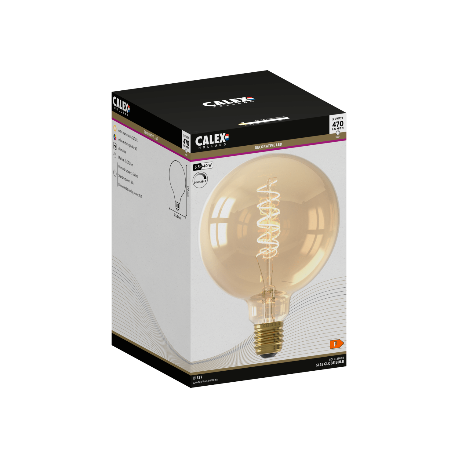 Calex Flex Filament LED Lamp - E27 - G125 - Gold