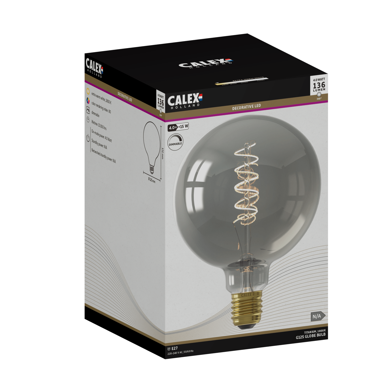 Calex Spiraal Filament LED Lamp - E27 - G125 - Titanium