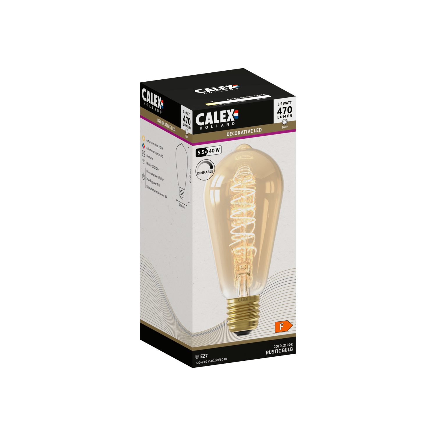 Calex Flex Filament LED Lamp - E27 - ST64 - Gold