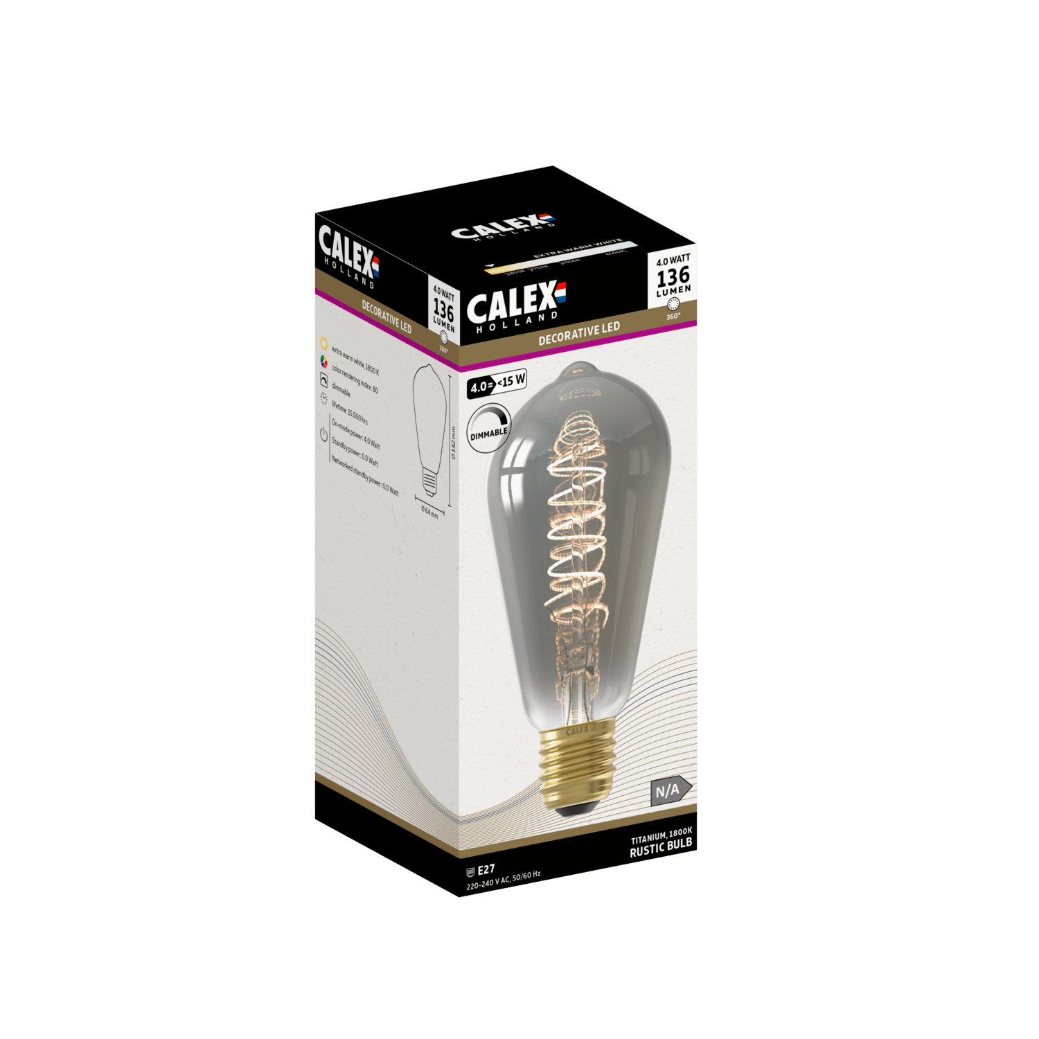 Calex Spiral Filament LED Bulb - E27 - ST64 - Titanium