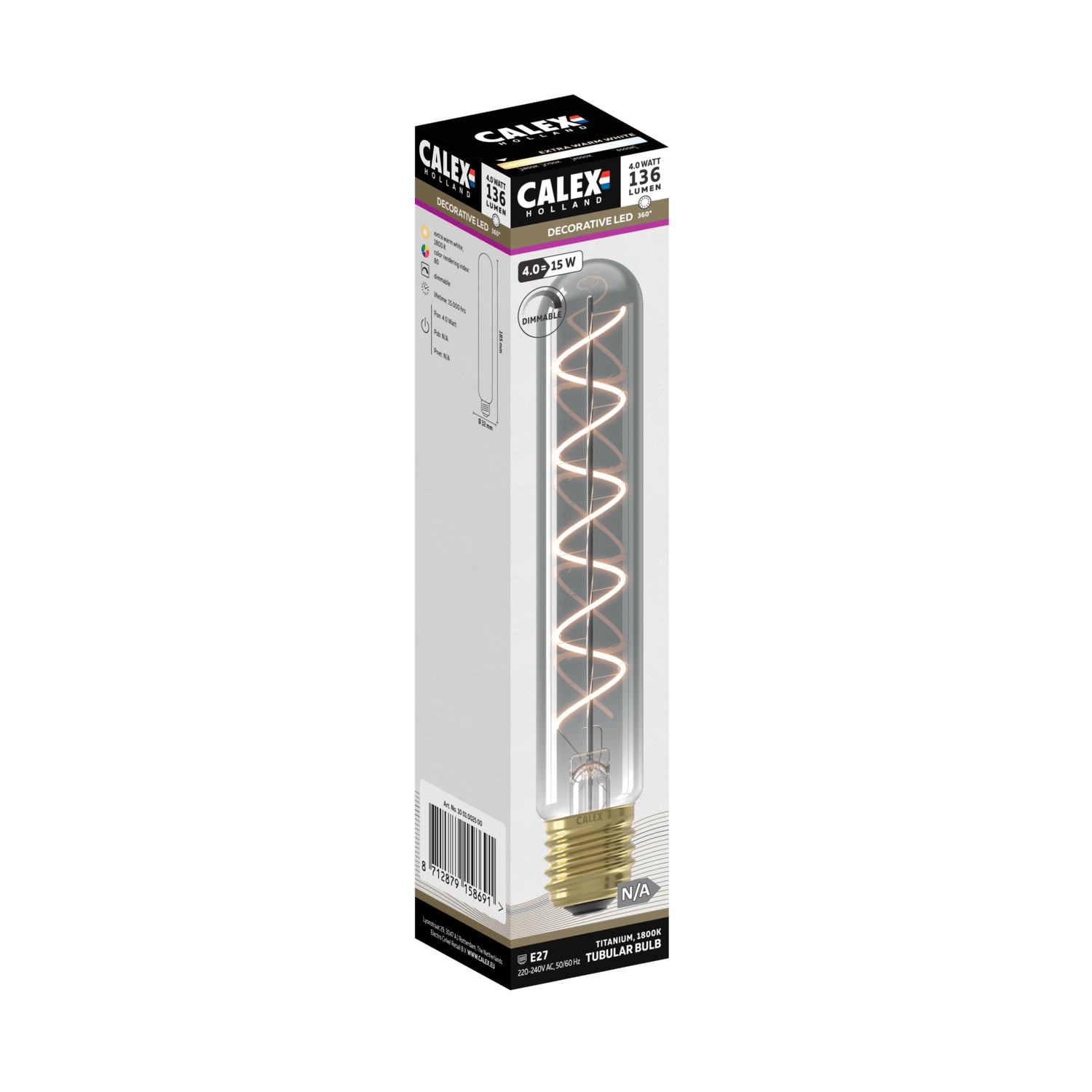 Calex Flex Filament LED Lamp - E27 - T32 - Titanium