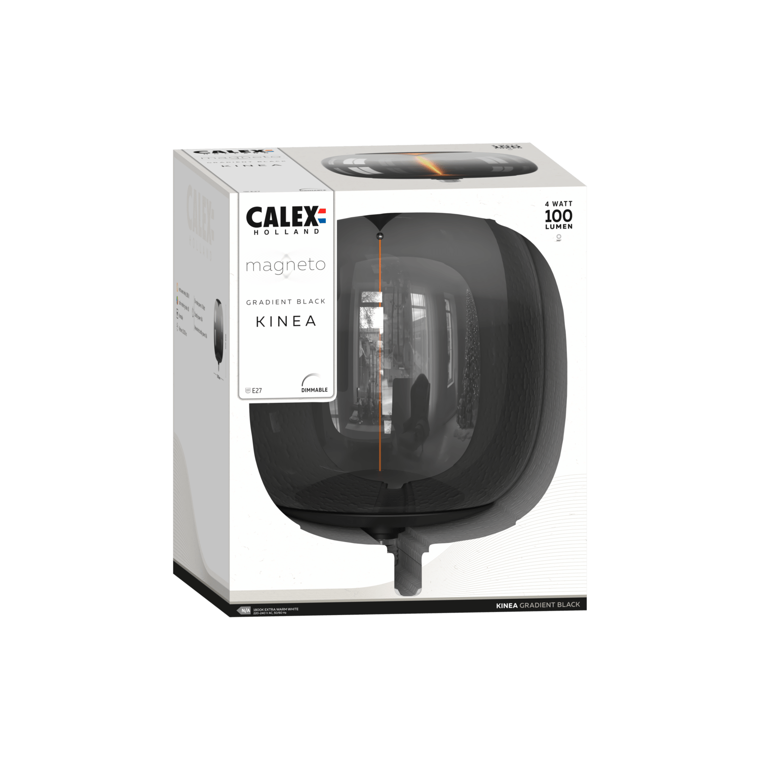 Calex Magneto Kinea LED Lamp - E27 - Zwart - 4W -Dimbaar