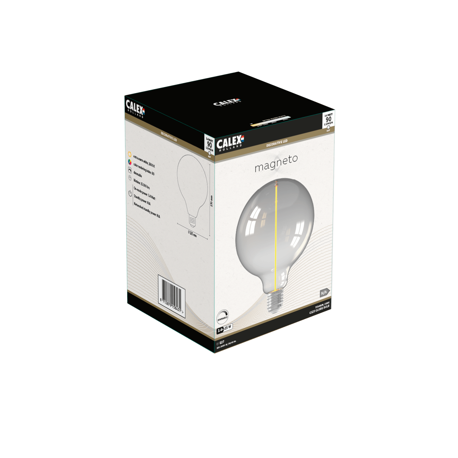 Calex Magneto LED Lamp - E27 - G125 - Titanium