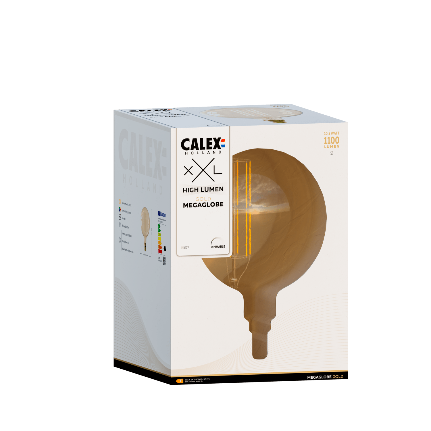 Calex Mega Globe Bulb - E27 - Filament - Gold
