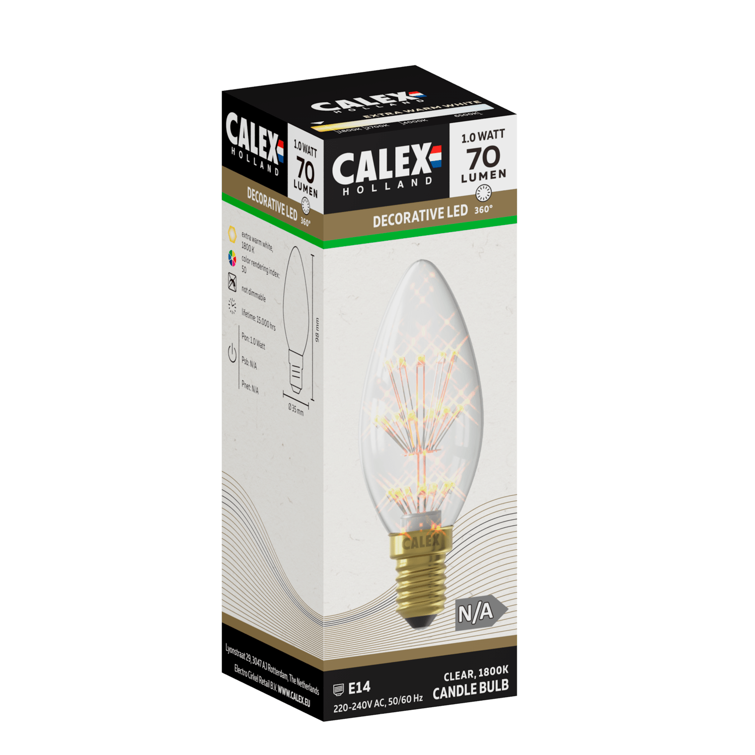 Calex Pearl LED Lamp - E14 - B35 - Clear - 1W
