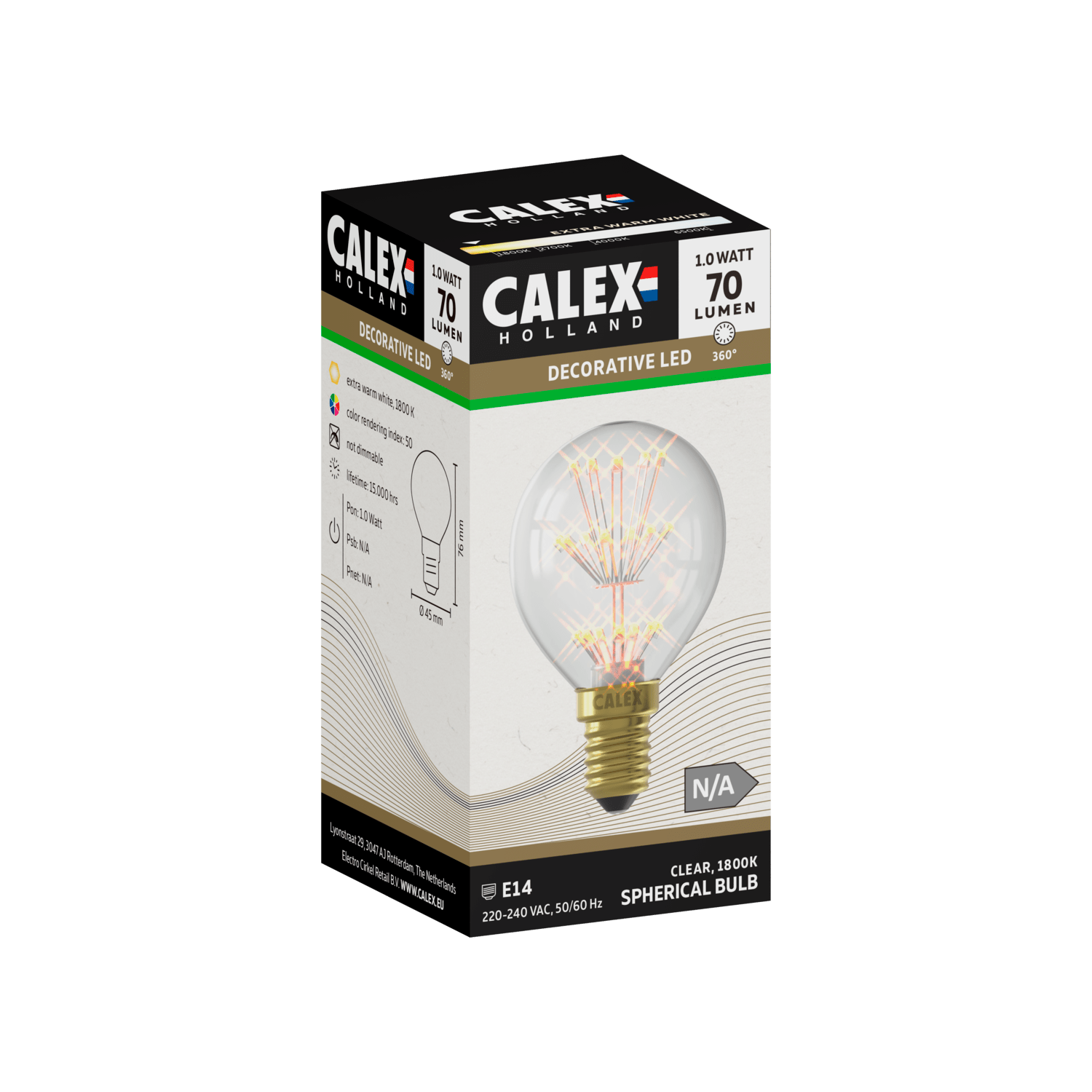 Calex Pearl LED Lamp - E14 - P45 - Clear - 1W