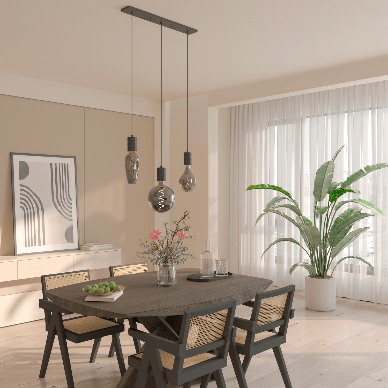 Calex Hanglamp - 3x E27 - Zwart