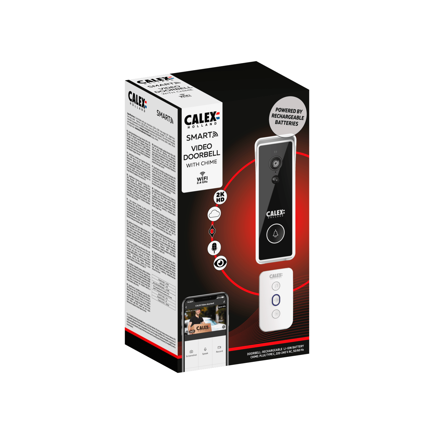 Calex Smart Video Deurbel - 2K - Draadloos - Zwart