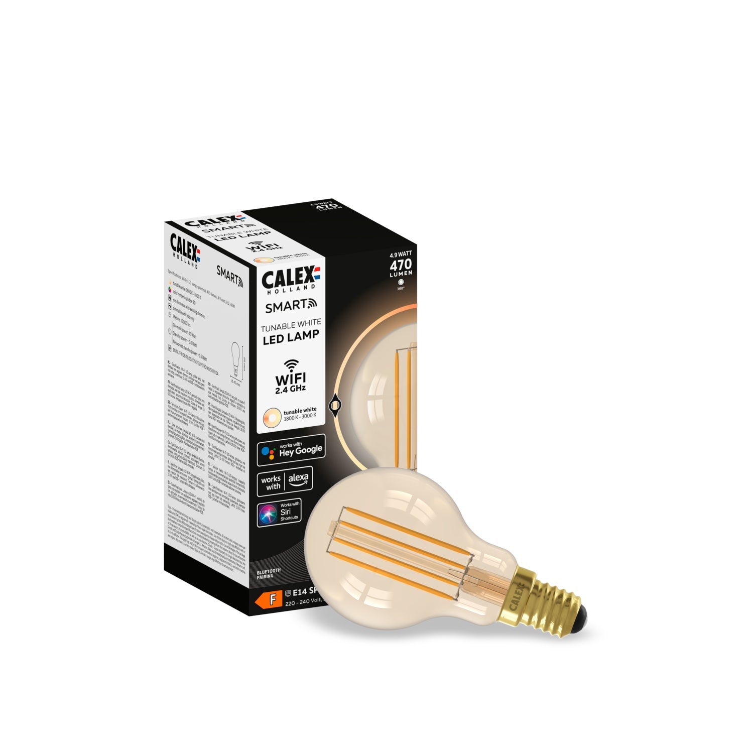 Calex Smart LED Lamp - 2-pack - E14 - P45 - CCT - Goud