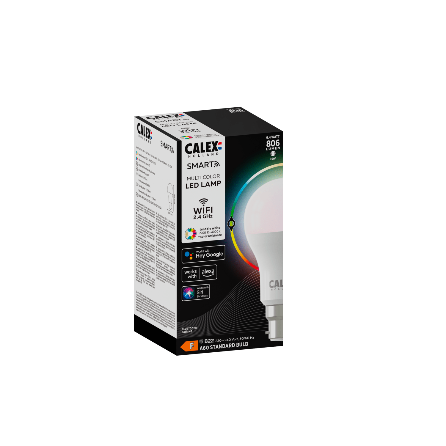 Calex Smart LED Bulb - B22 - A60 - RGB+Warm White - 9.4W