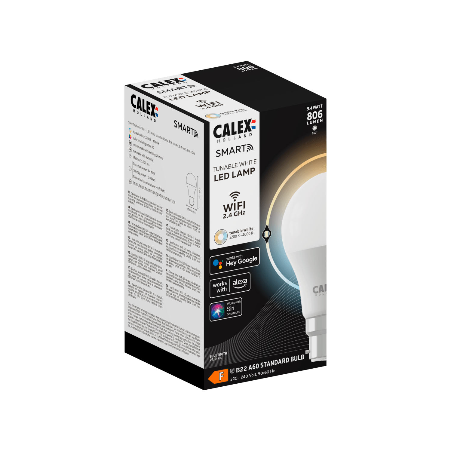 Calex Smart LED Bulb - B22 - A60 - Warm White - 9.4W - Dimmable