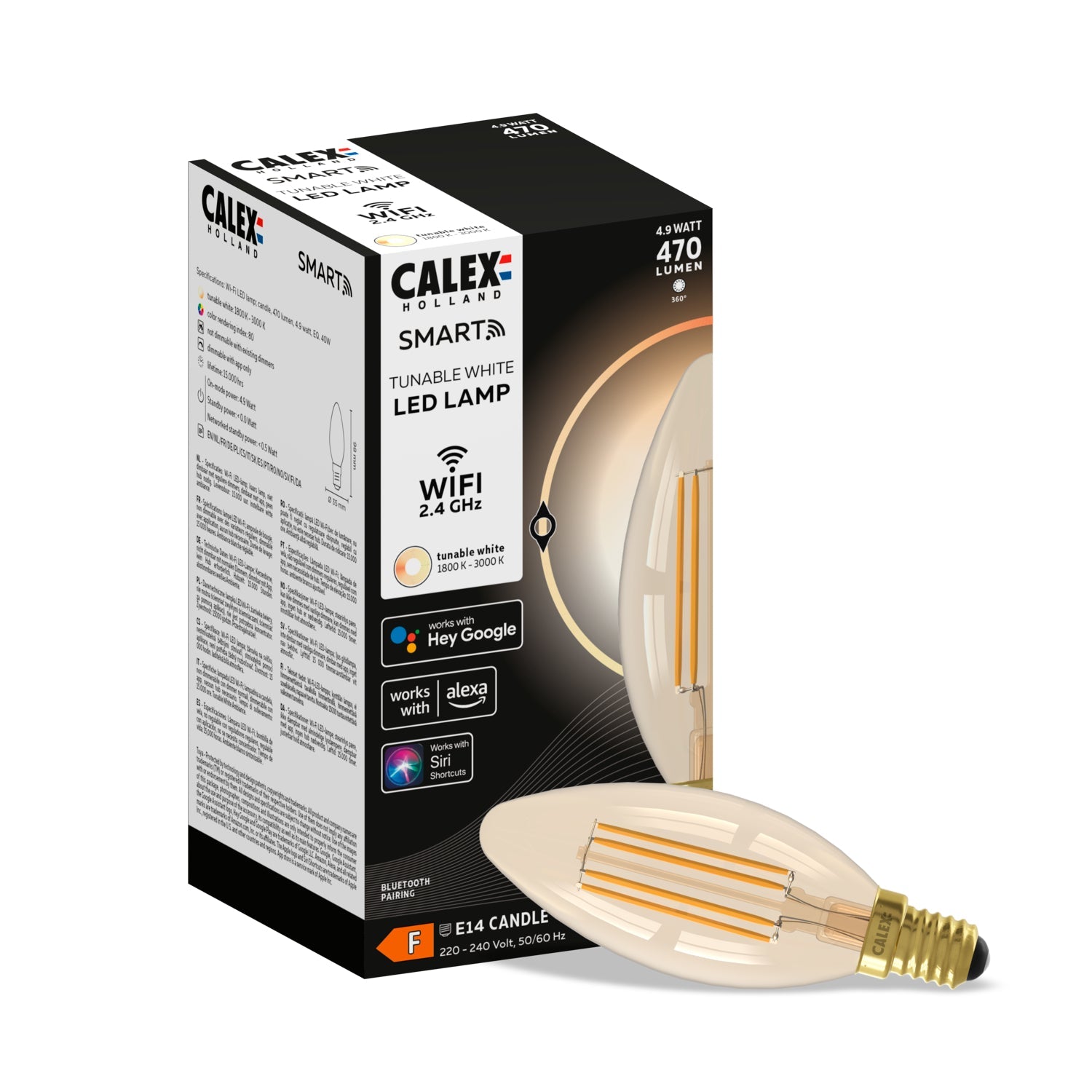Calex Smart LED Filament Lamp - E14 - B35 - CCT - Goud