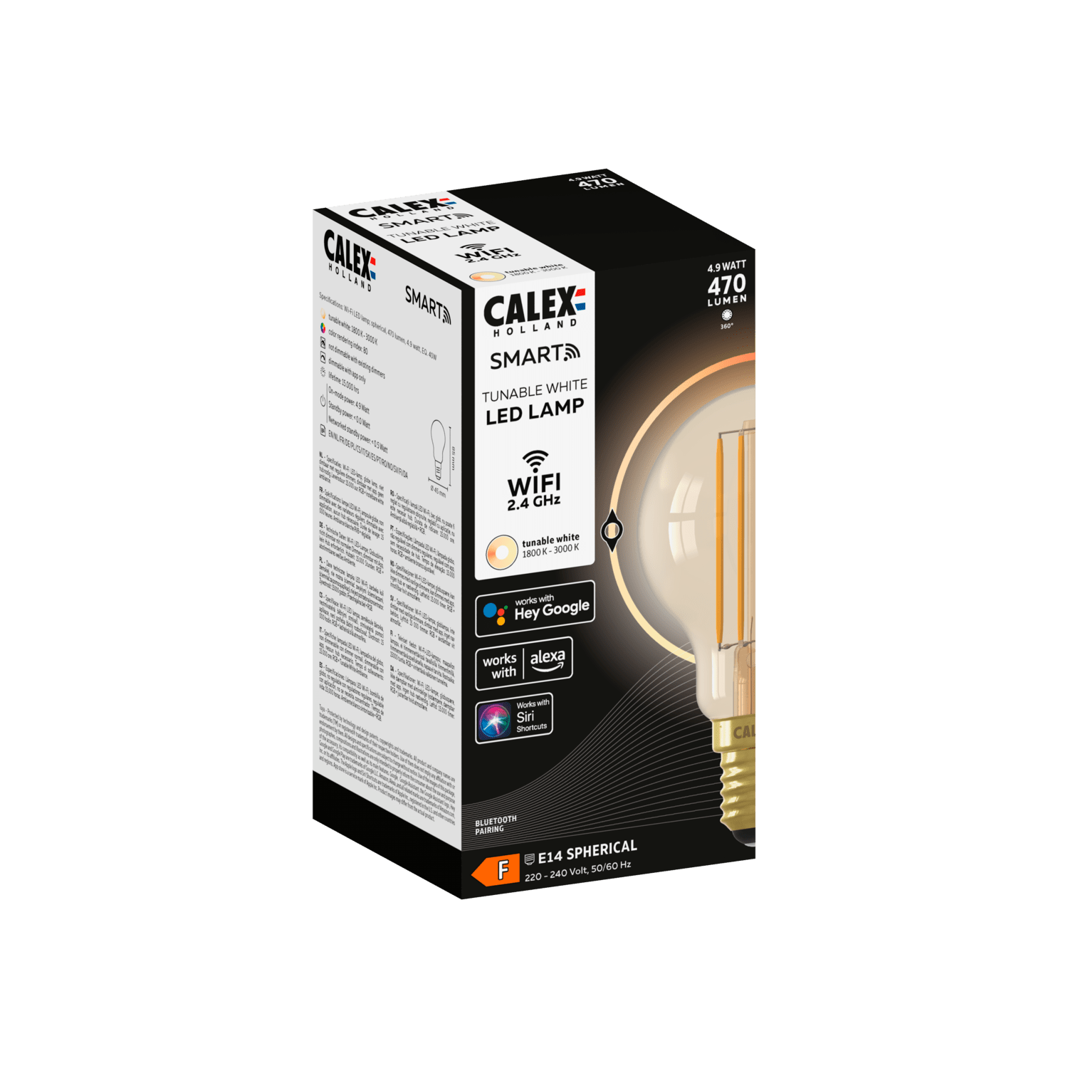 Calex Smart LED Lampe – E14 – Filament – ​​P45 – Gold – Warmweiß– 4,9W