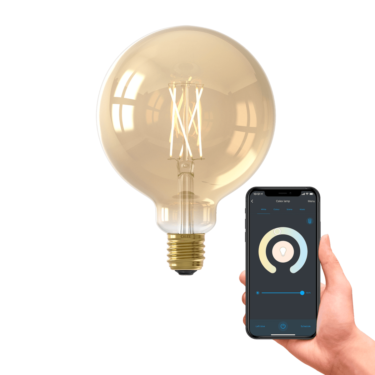 Calex Smart LED Bulb - E27 - Filament - G125 - CCT - Gold