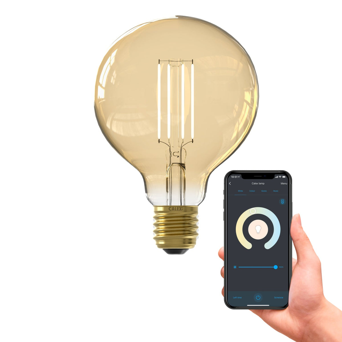 Calex Smart LED Bulb - E27 - Filament - G95 - CCT - Gold