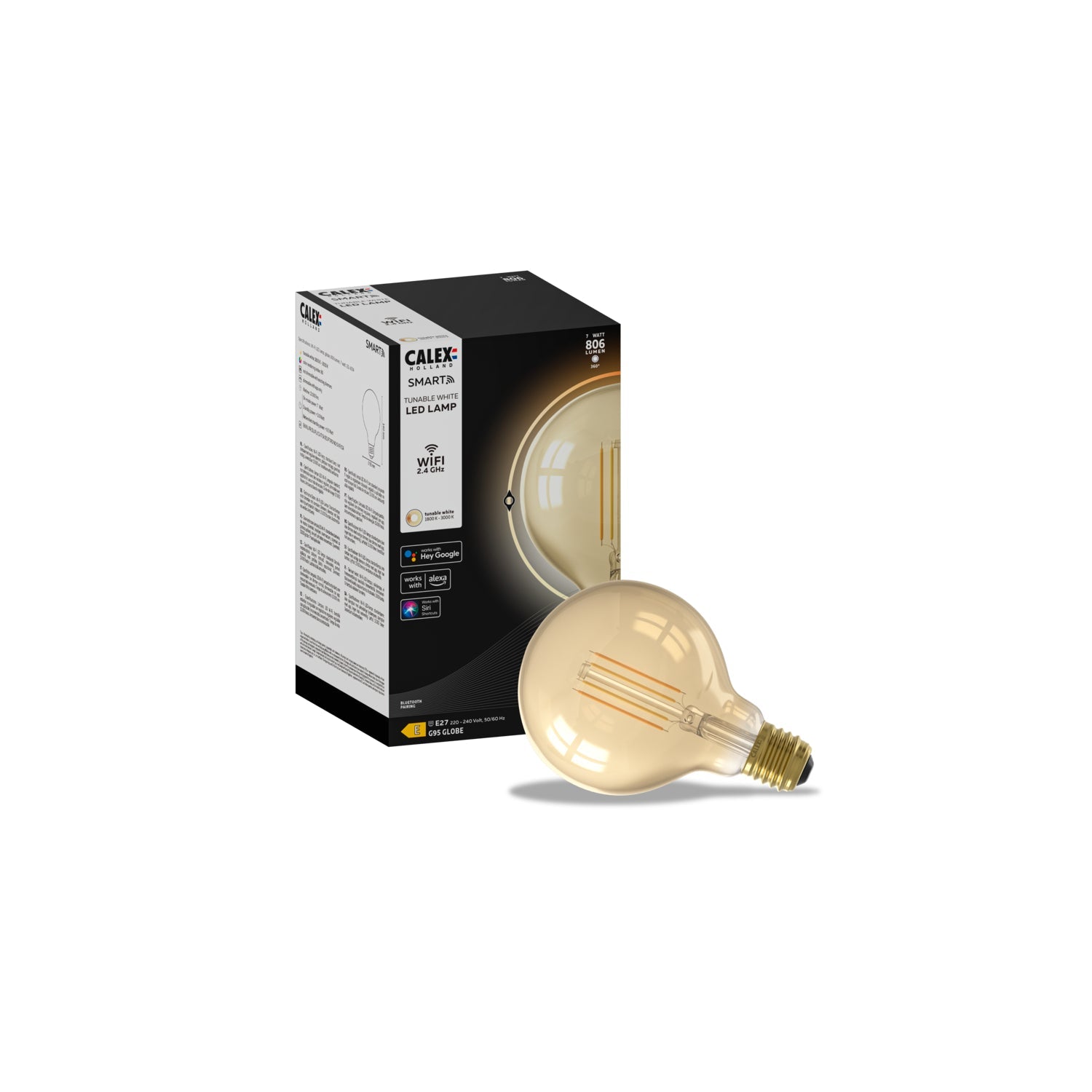 Calex Smart LED Bulb - E27 - Filament - G95 - CCT - Gold
