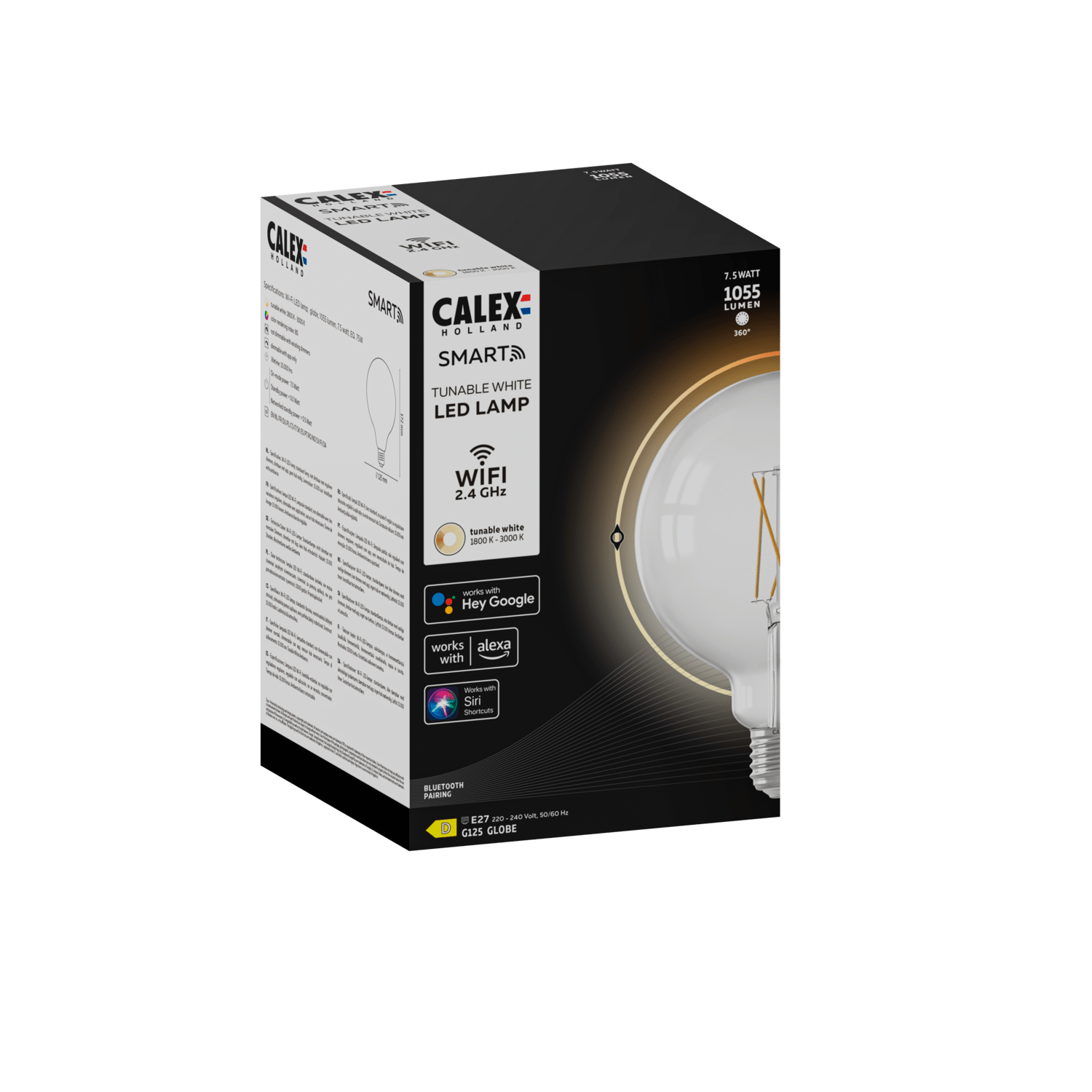Calex Smart LED Bulb - Filament - E27 - G125 - Clear - 7.5W - CCT