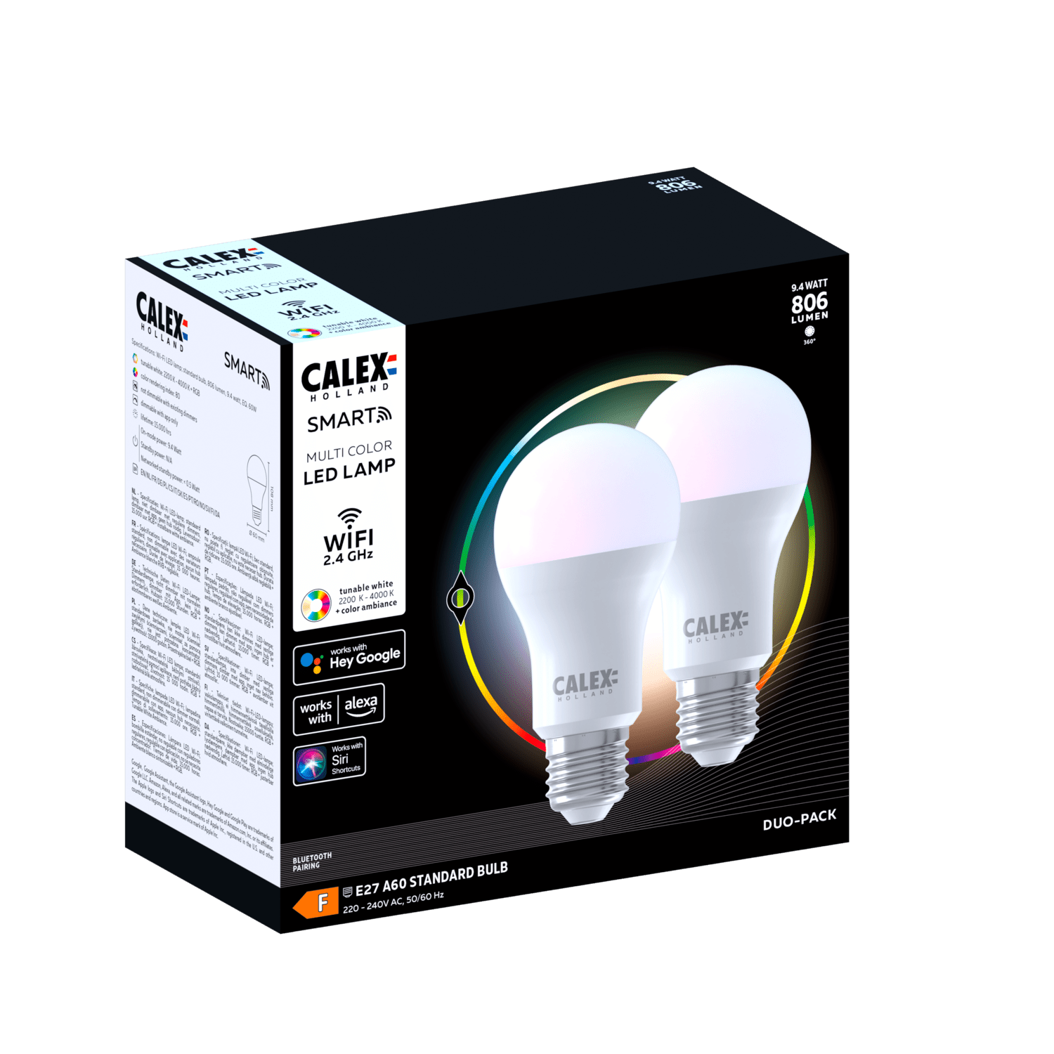 Calex Smart LED Bulb - 2 Pack - E27- A60 - RGB + CCT