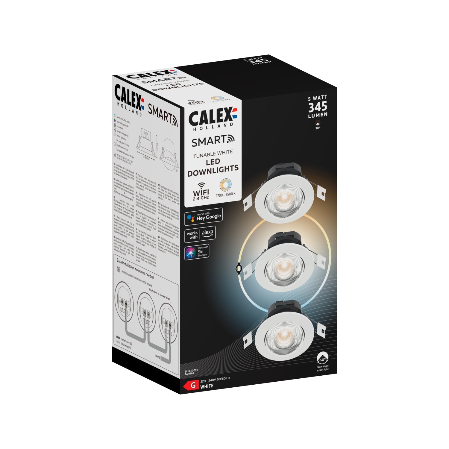 Calex Smart Inbouwspot - 3-pack - CCT - Wit