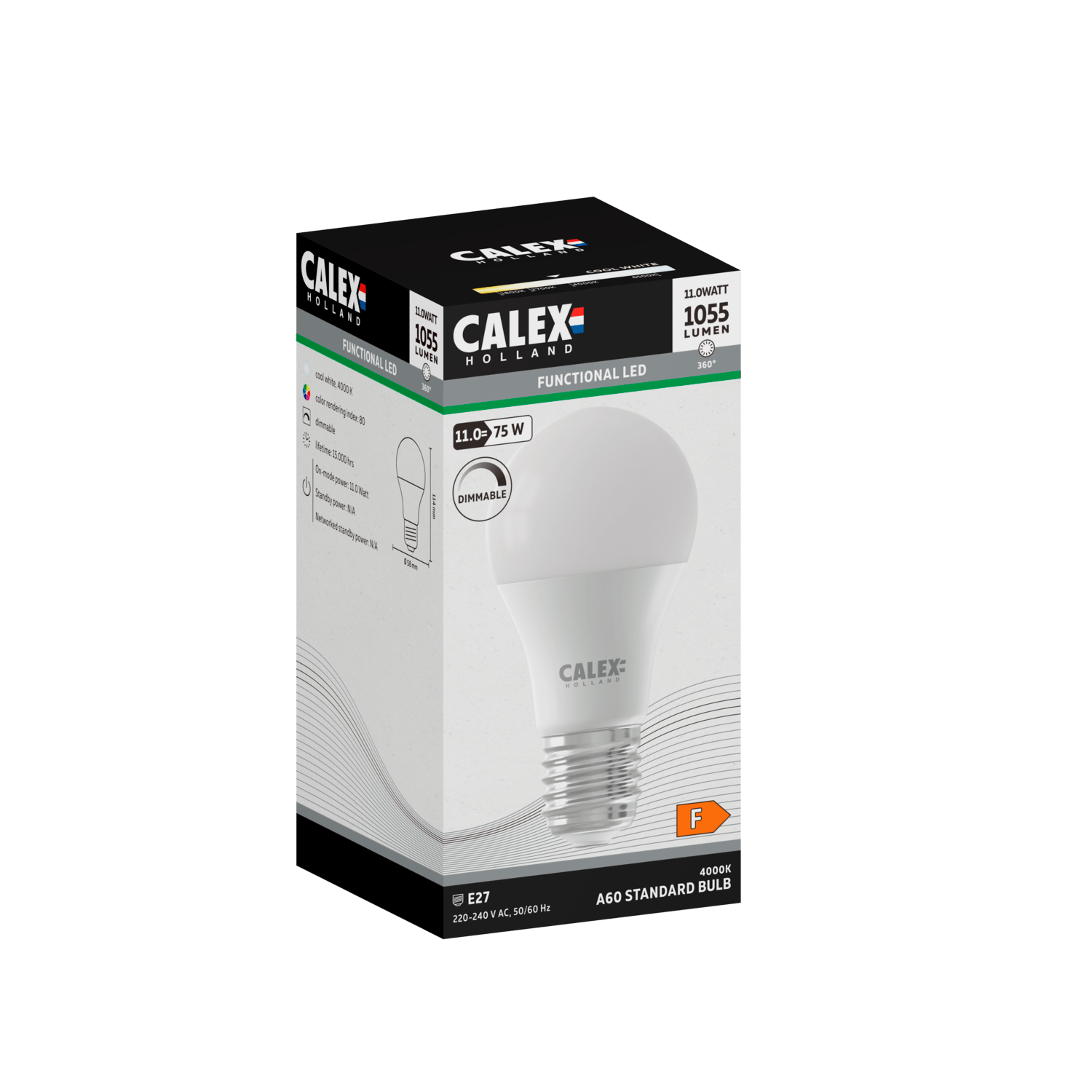 Calex SMD LED Lamp - E27 - A60 - White - 11W - Dimmable