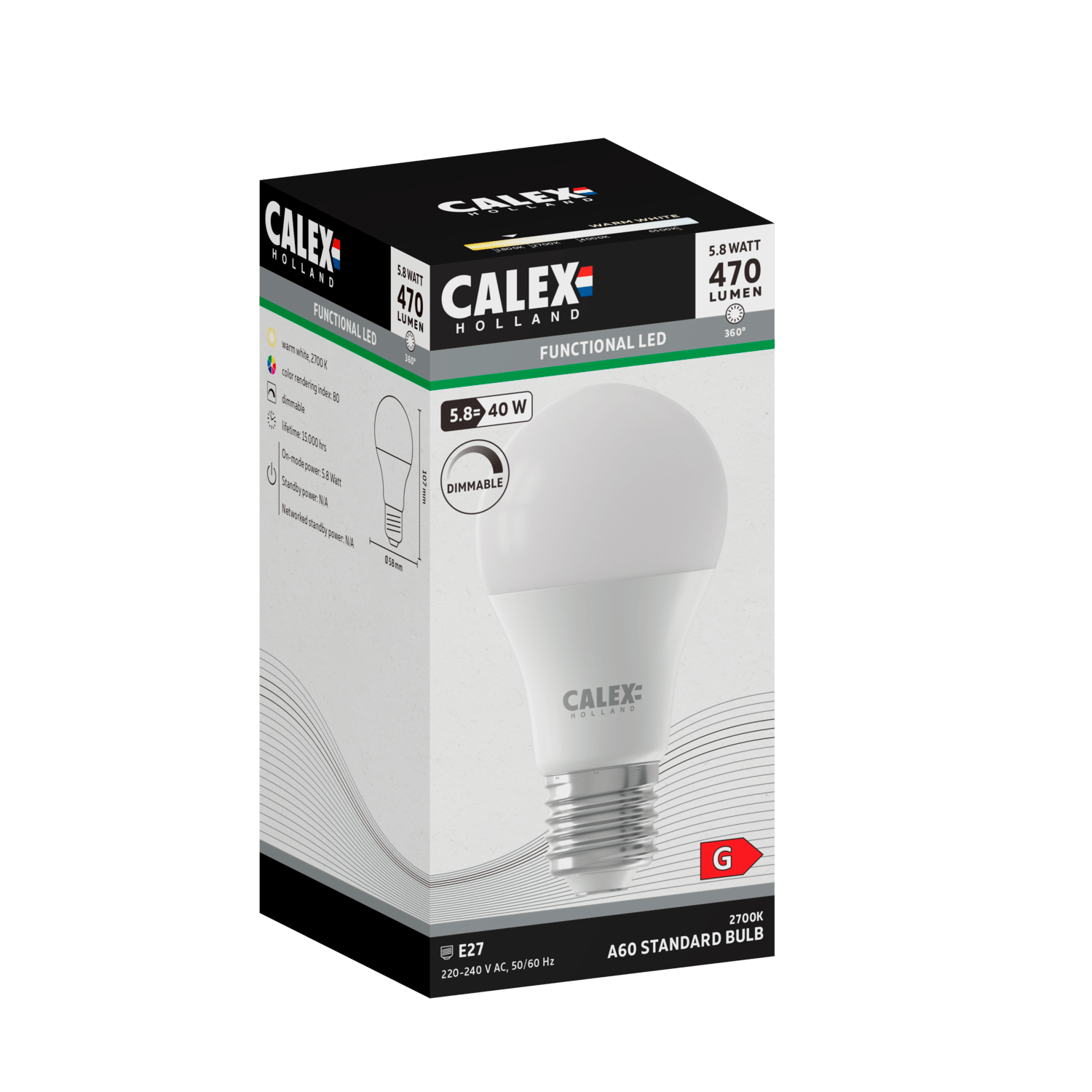 Calex SMD LED Lamp - E27 - A60 - Wit