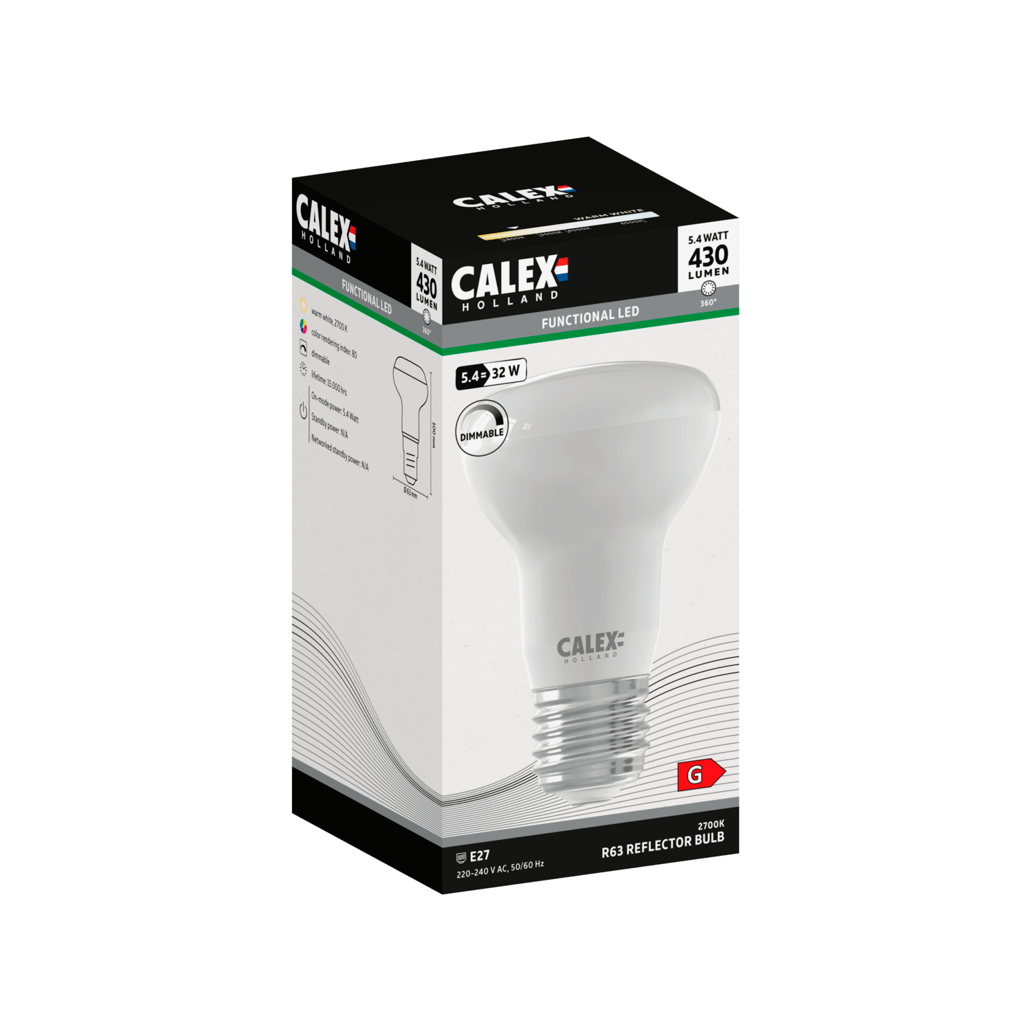 Calex SMD Reflector LED Lamp - E27 - R63 - White
