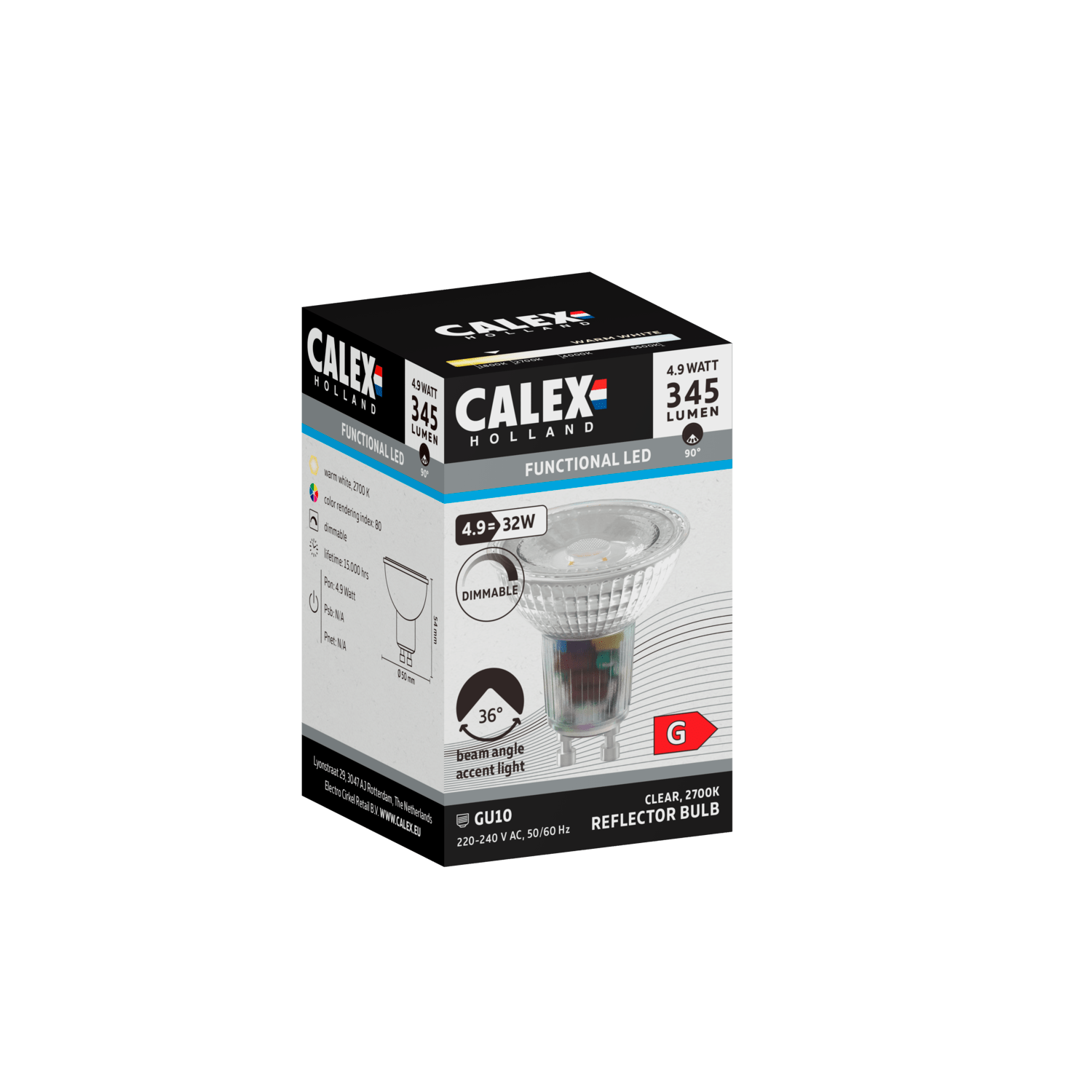 Calex SMD Reflector LED Lamp - GU10 - Chrome - 4.9W - Dimmable