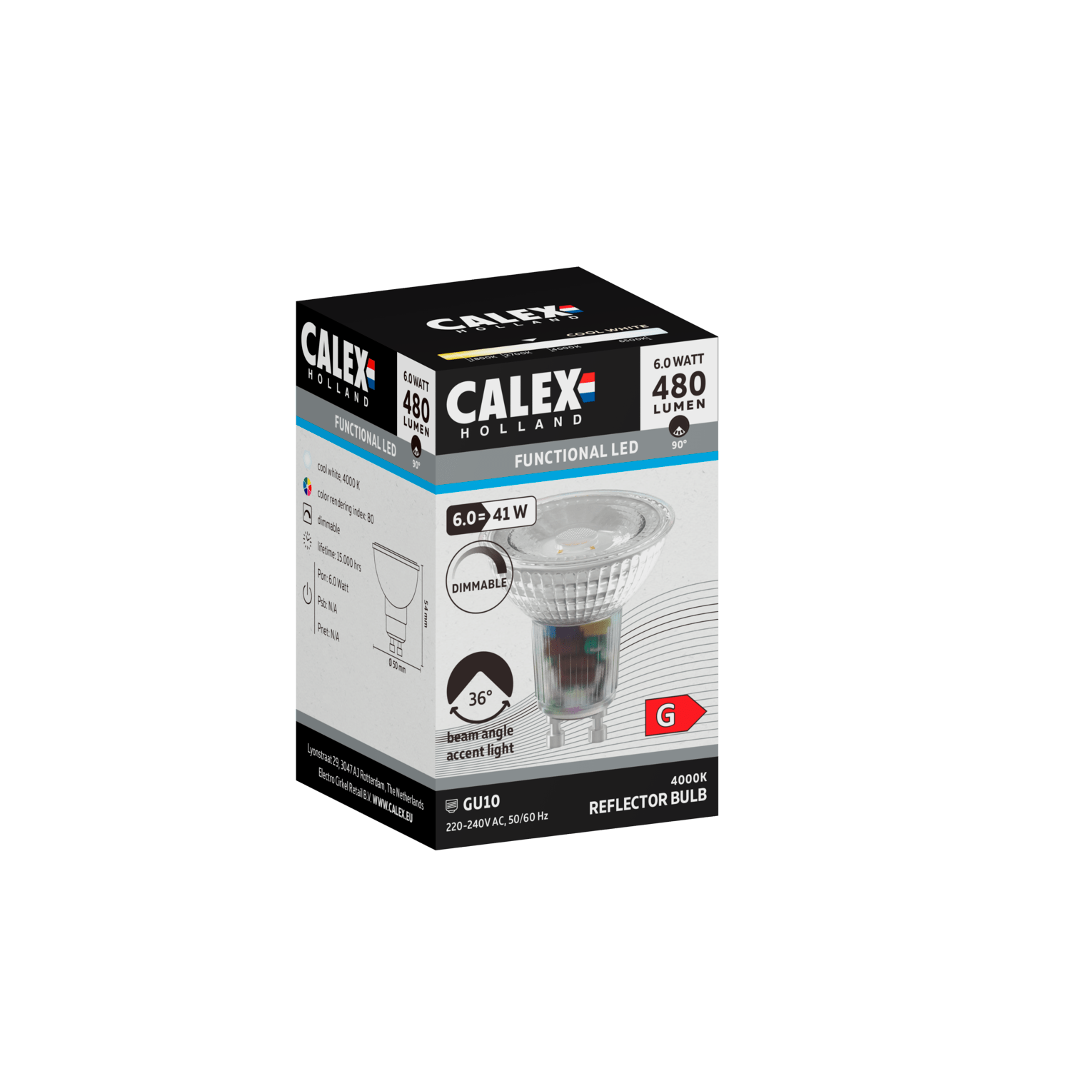 Calex SMD Reflector LED Lamp - GU10 - Chrome - 6W - Dimmable