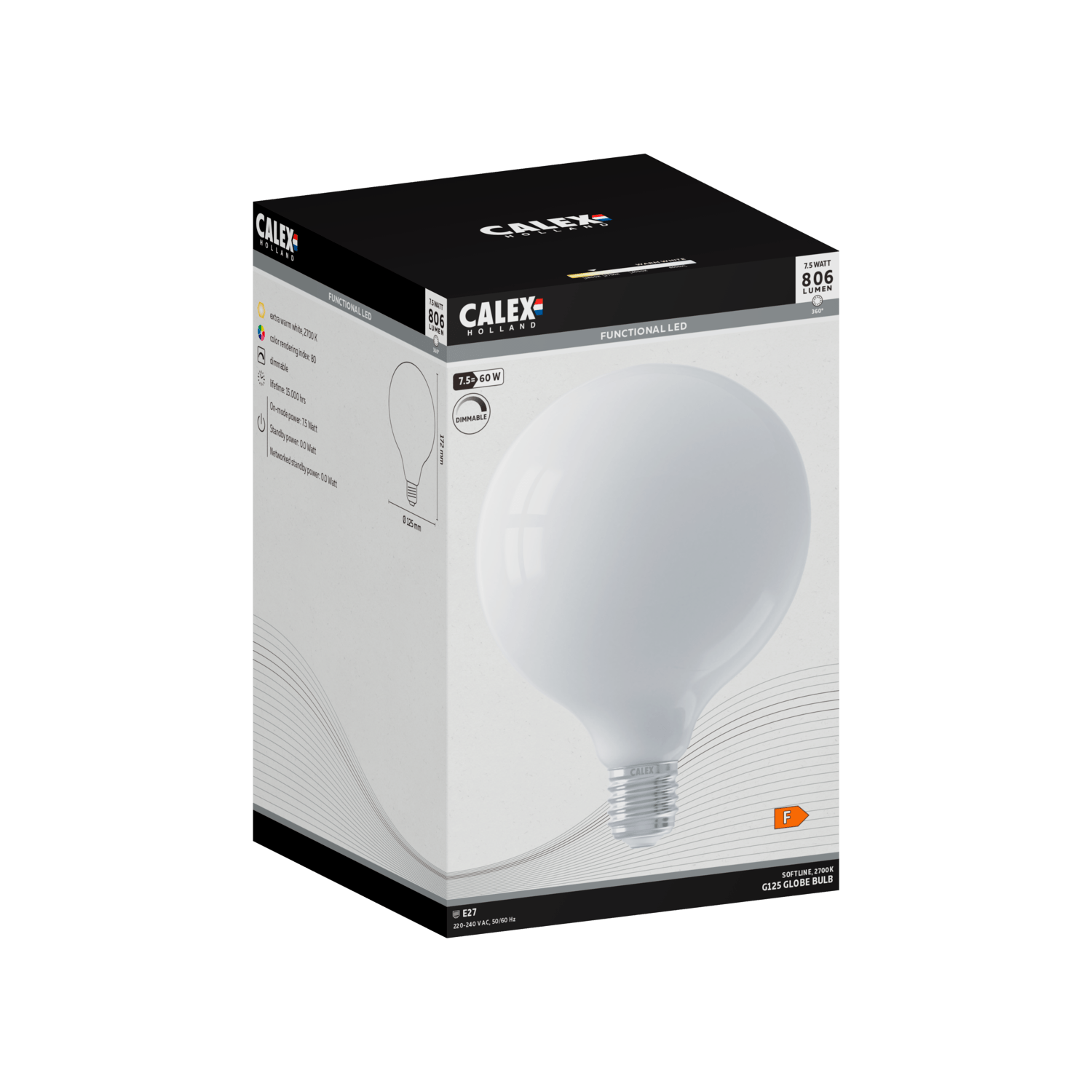 Calex Softline LED Lamp - E27 - 7.5W - G125 - Wit