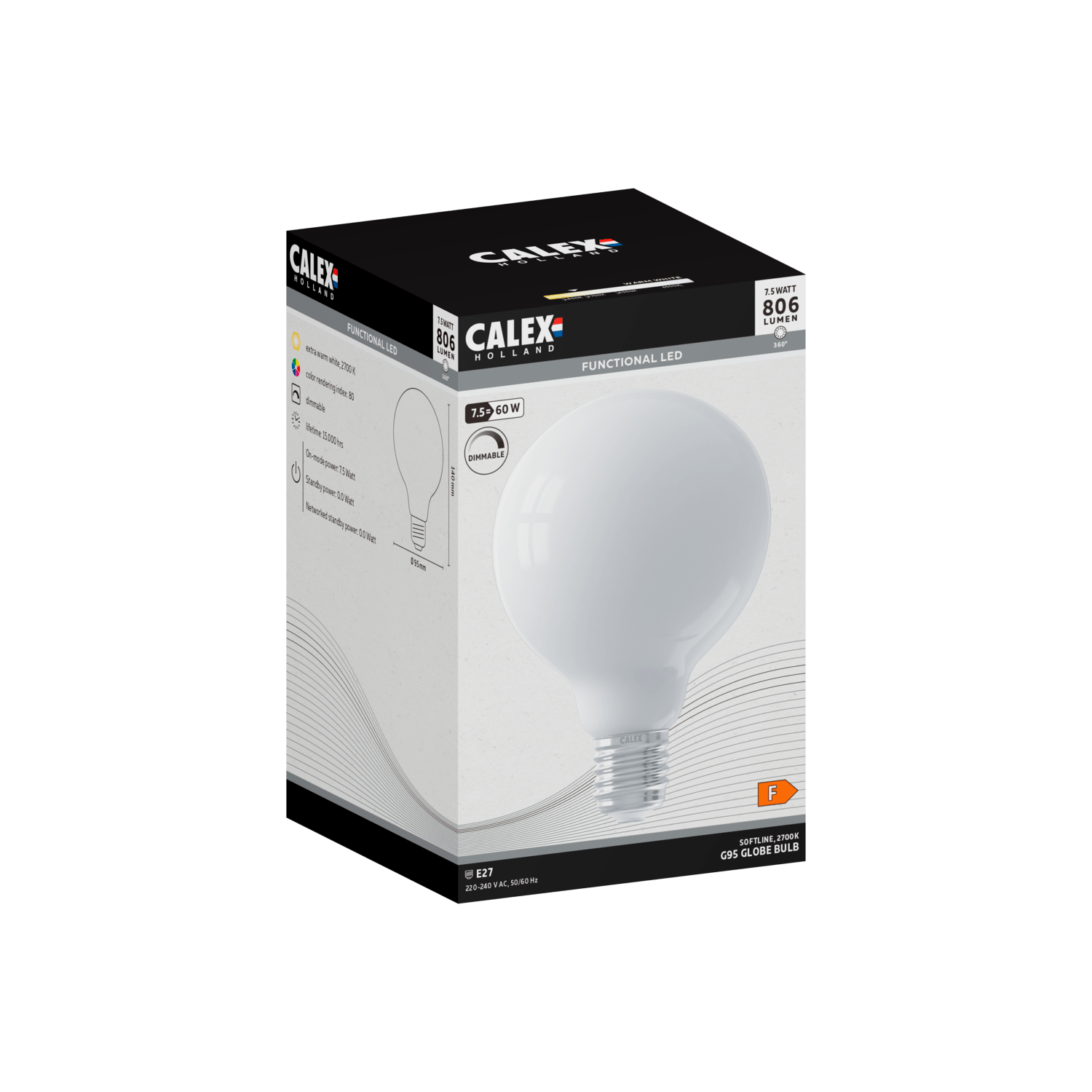 Calex Softline LED Lamp - E27 - 7.5W - G95 - White