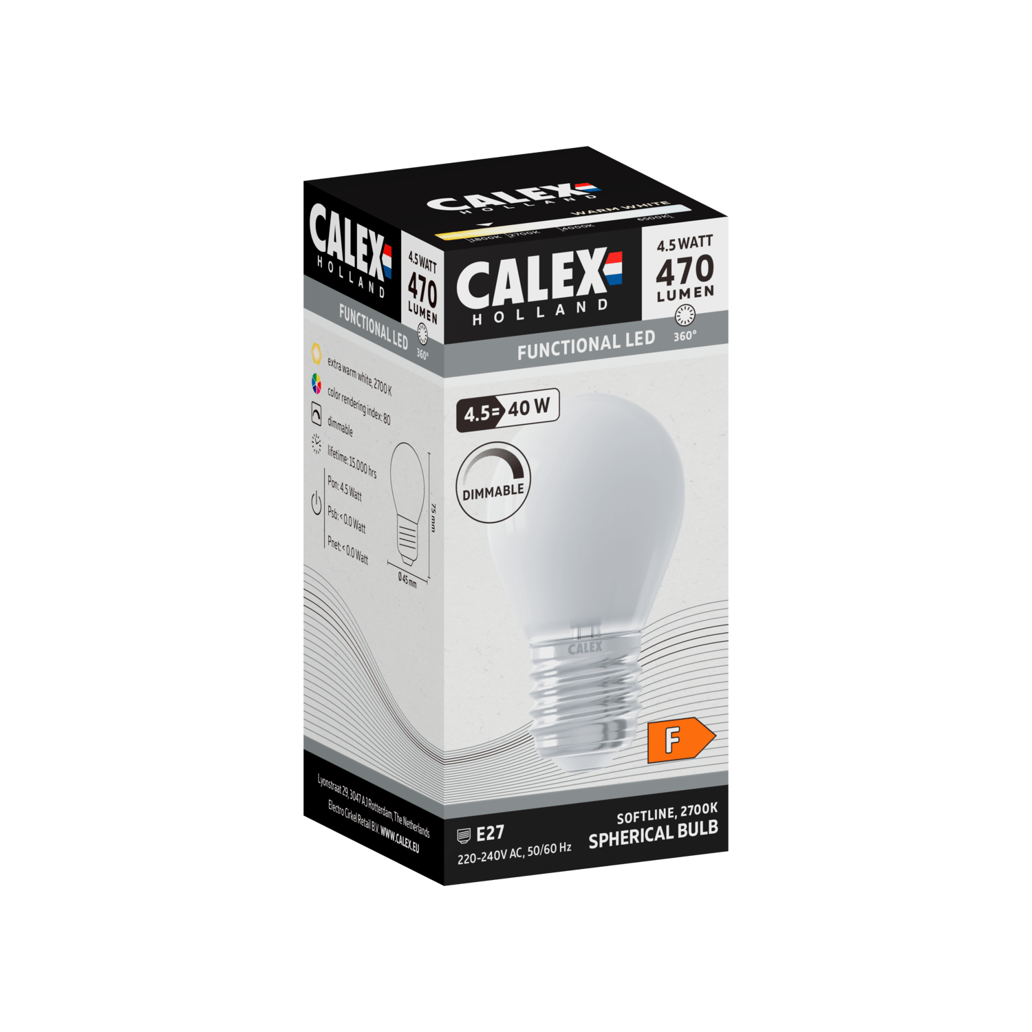 Calex Softline LED Lamp - E27 - P45 - Wit
