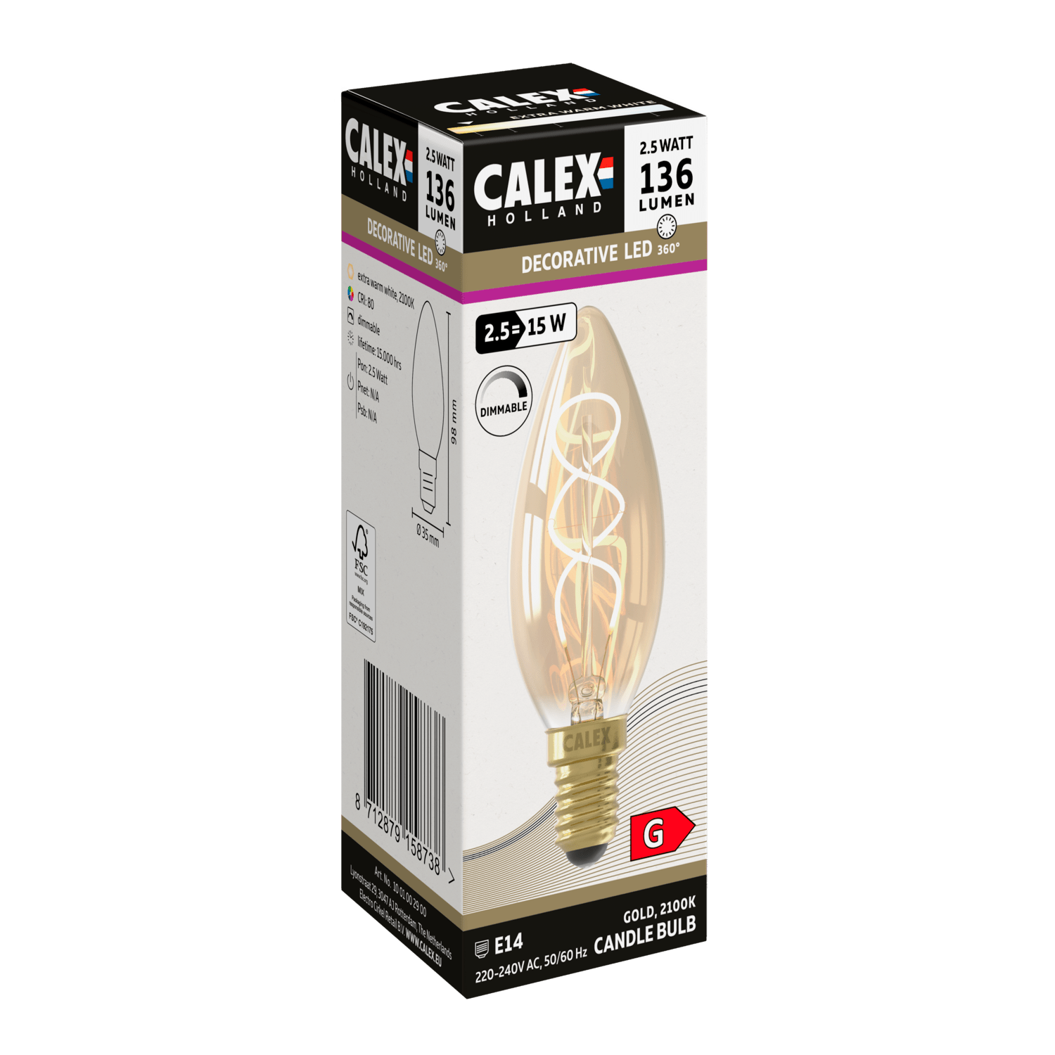 Calex Lampe LED à filament spirale - E14 - B35 - Or